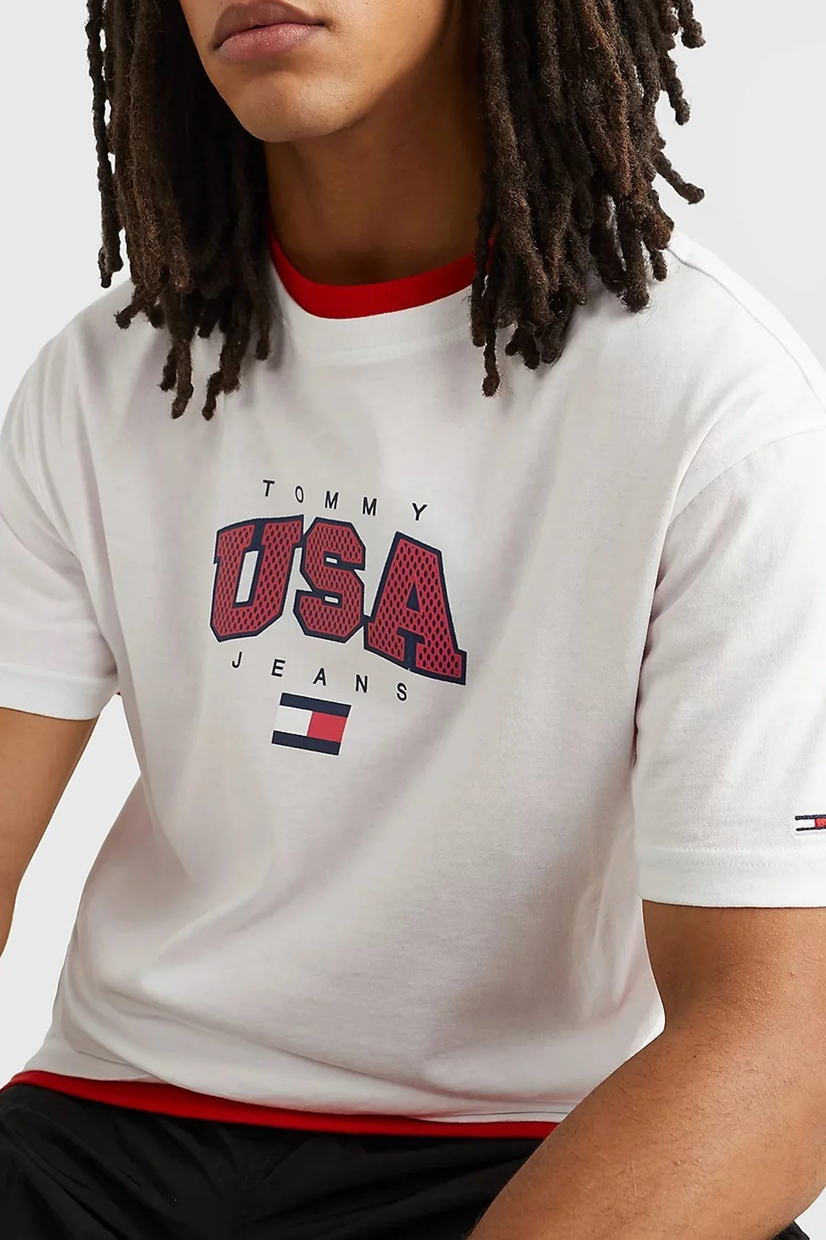 Tommy Jeans % 100 Pamuk Regular Fit Bisiklet Yaka Erkek T Shirt DM0DM16406 YBR BEYAZ - 1