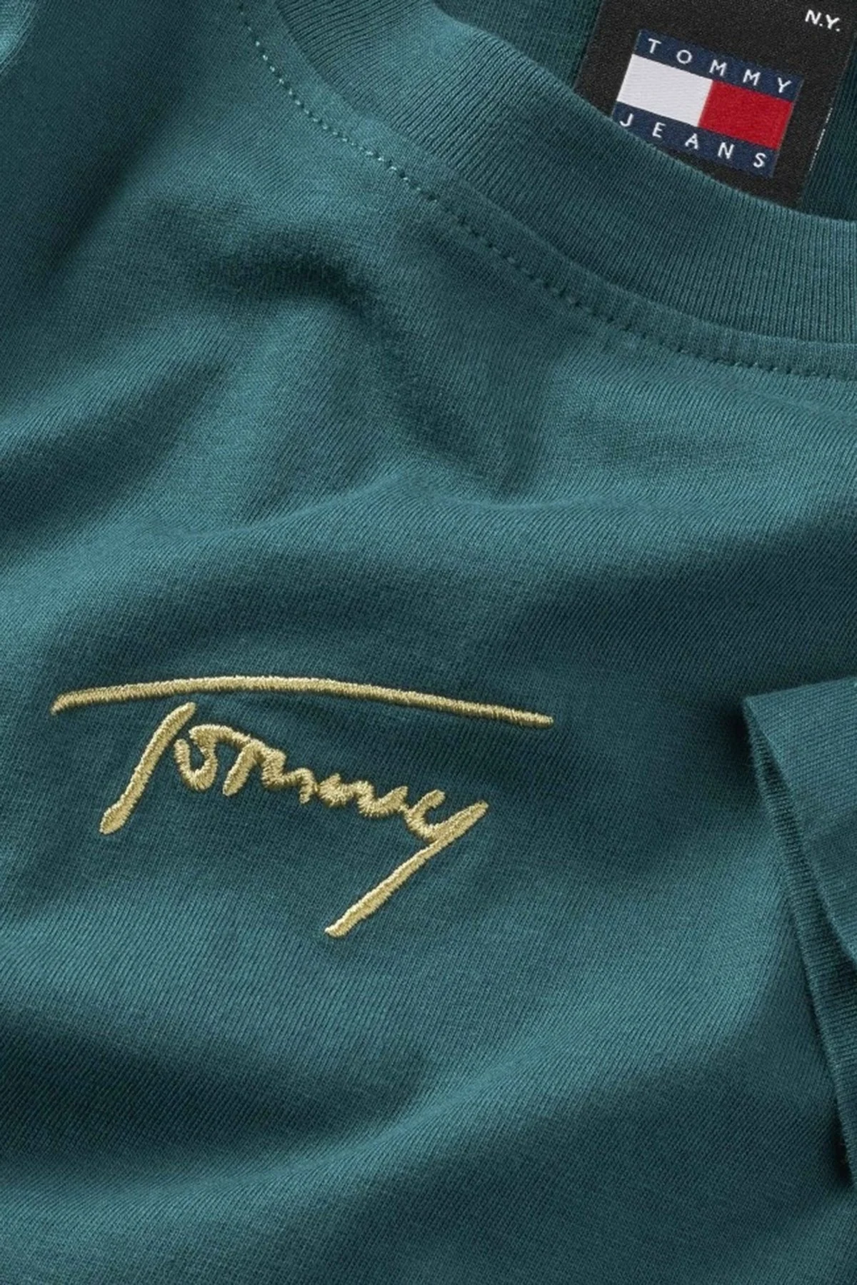 Tommy Jeans % 100 Pamuk Regular Fit Bisiklet Yaka Erkek T Shirt DM0DM19692 CWG KOYU YEŞİL - 3