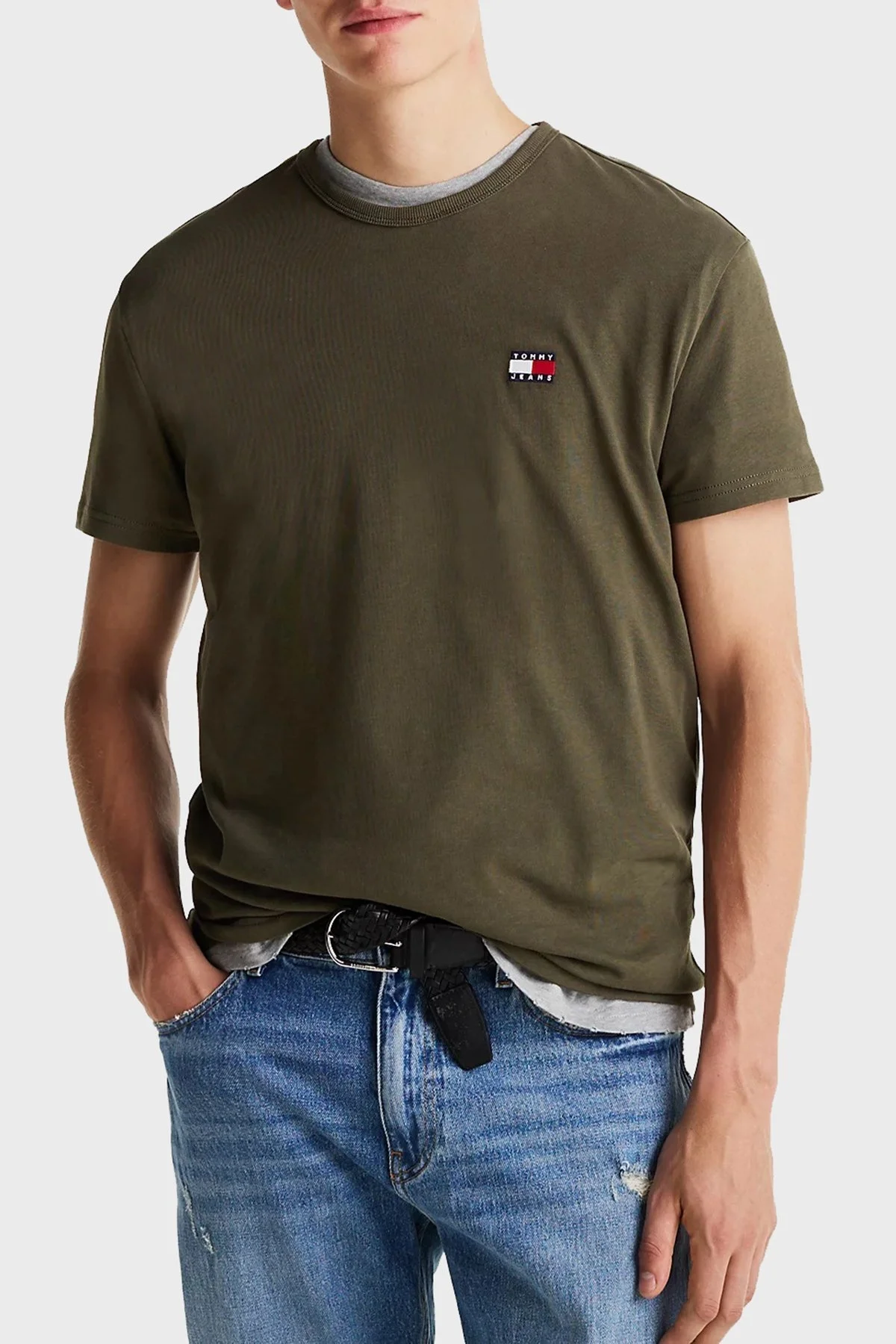 Tommy Jeans % 100 Pamuk Regular Fit Bisiklet Yaka Erkek T Shirt DM0DM20322 M12 YEŞİL - 1