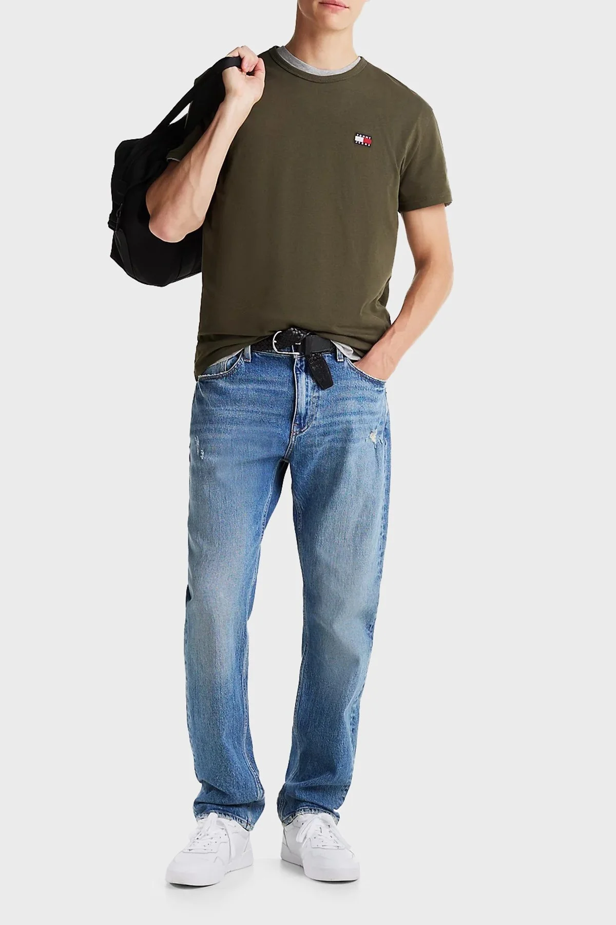 Tommy Jeans % 100 Pamuk Regular Fit Bisiklet Yaka Erkek T Shirt DM0DM20322 M12 YEŞİL - 2