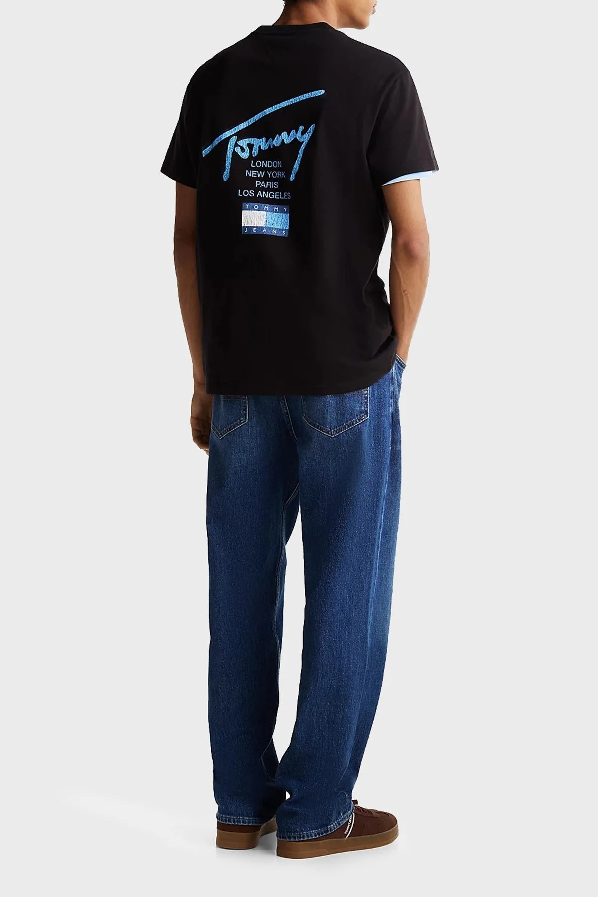 Tommy Jeans % 100 Pamuk Regular Fit Bisiklet Yaka Logolu Erkek T Shirt DM0DM21106 BDS SİYAH - 2