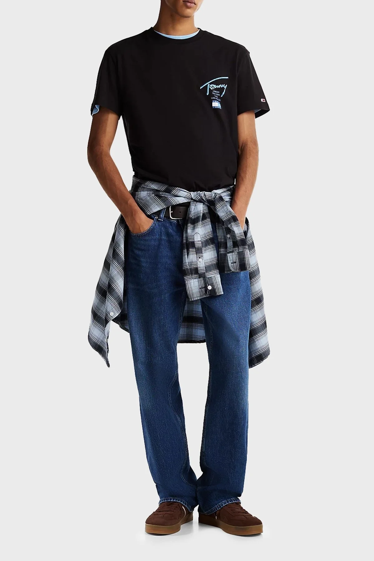 Tommy Jeans % 100 Pamuk Regular Fit Bisiklet Yaka Logolu Erkek T Shirt DM0DM21106 BDS SİYAH - 3