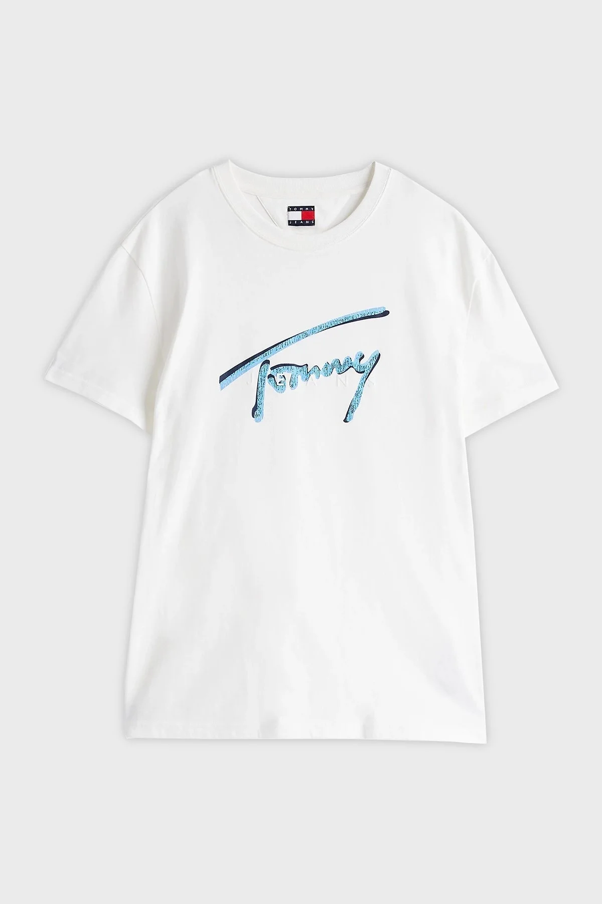 Tommy Jeans % 100 Pamuk Regular Fit Bisiklet Yaka Logolu Erkek T Shirt DM0DM21109 YBL BEYAZ - 5