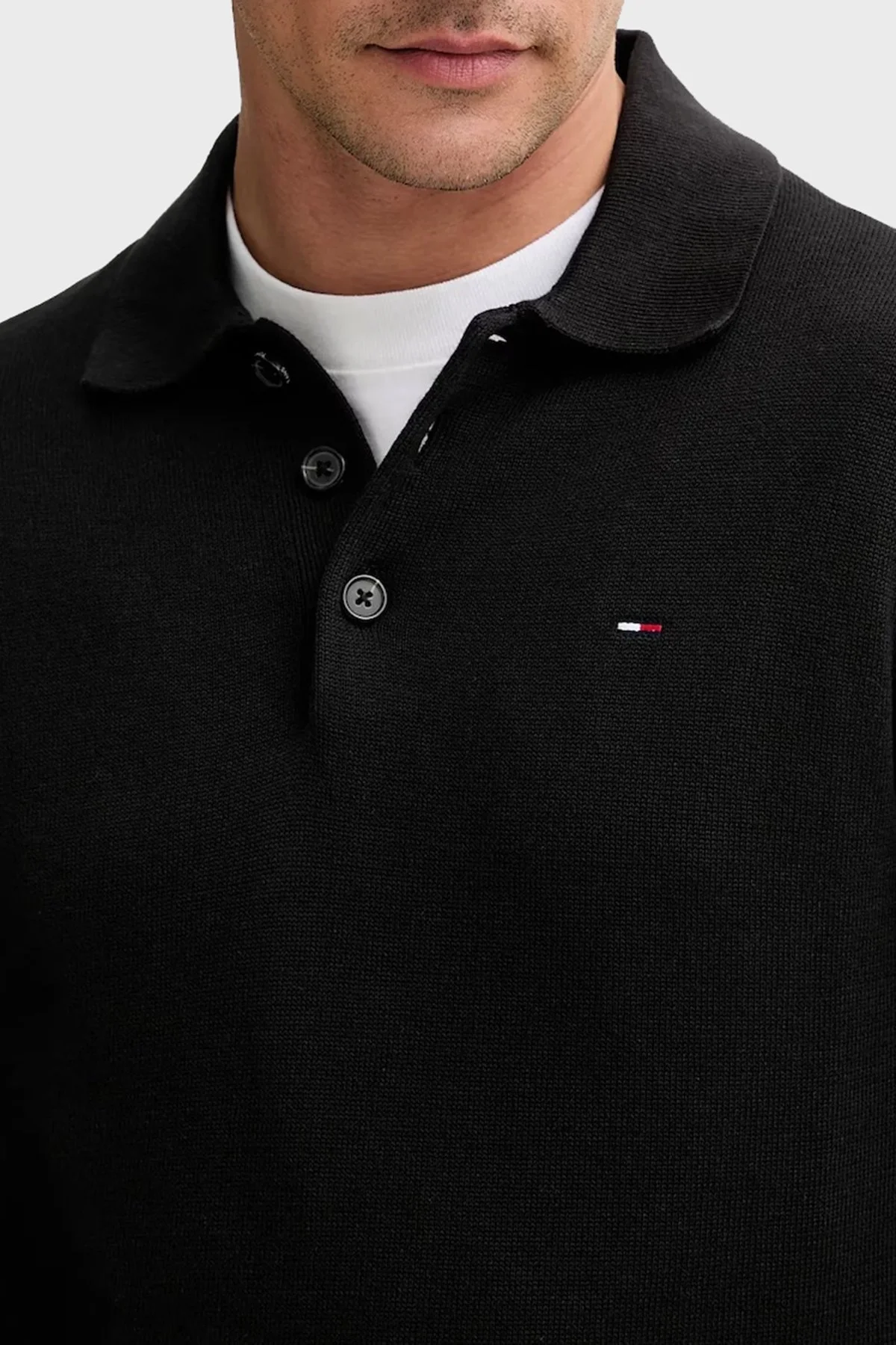 Tommy Jeans % 100 Pamuk Regular Fit Düğmeli Erkek Polo Yaka Kazak DM0DM20304 BDS SİYAH - 4