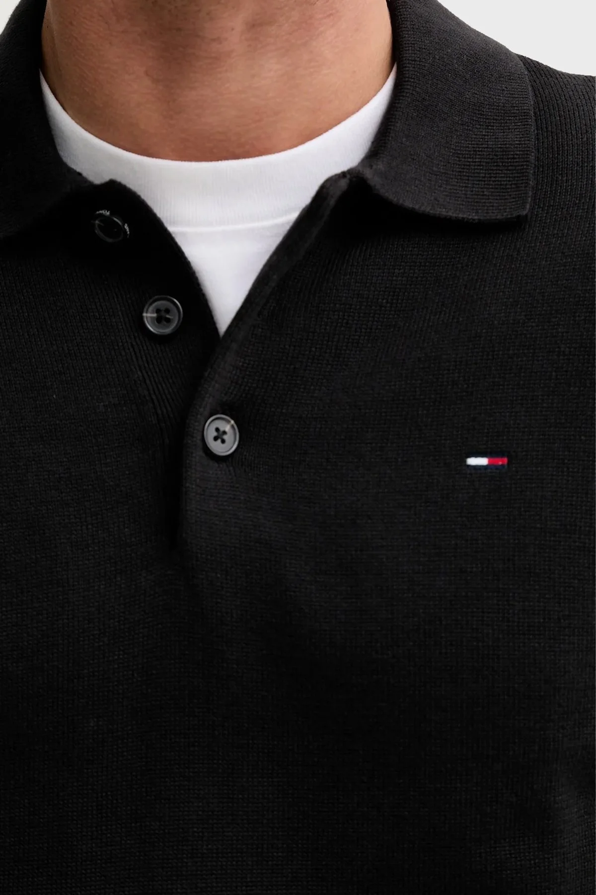 Tommy Jeans % 100 Pamuk Regular Fit Düğmeli Erkek Polo Yaka Kazak DM0DM20304 BDS SİYAH - 5