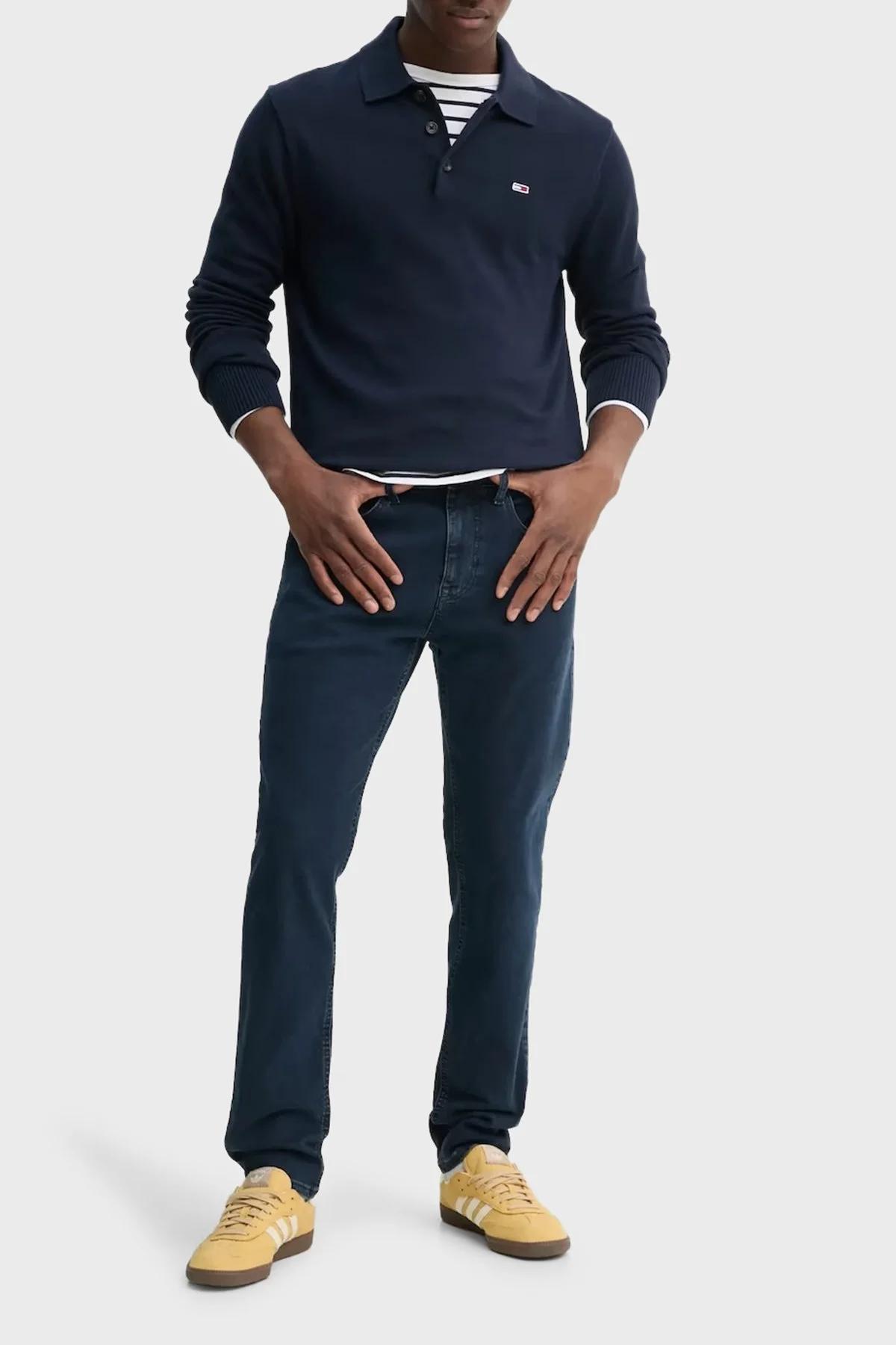 Tommy Jeans % 100 Pamuk Regular Fit Düğmeli Erkek Polo Yaka Kazak DM0DM20304 C1G LACİVERT - 2
