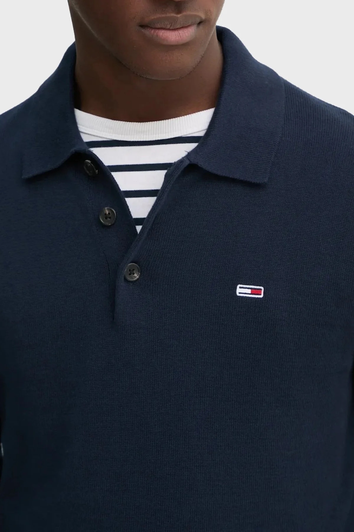 Tommy Jeans % 100 Pamuk Regular Fit Düğmeli Erkek Polo Yaka Kazak DM0DM20304 C1G LACİVERT - 4