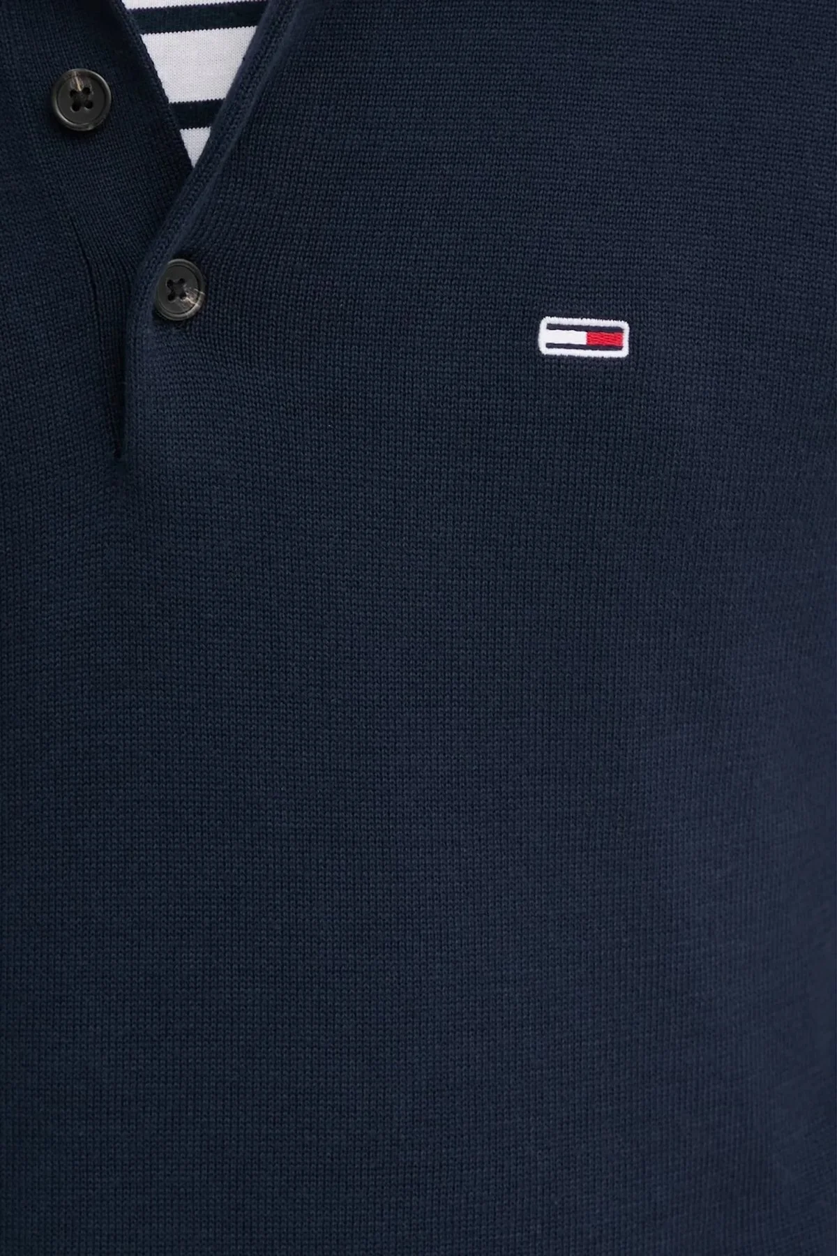 Tommy Jeans % 100 Pamuk Regular Fit Düğmeli Erkek Polo Yaka Kazak DM0DM20304 C1G LACİVERT - 5