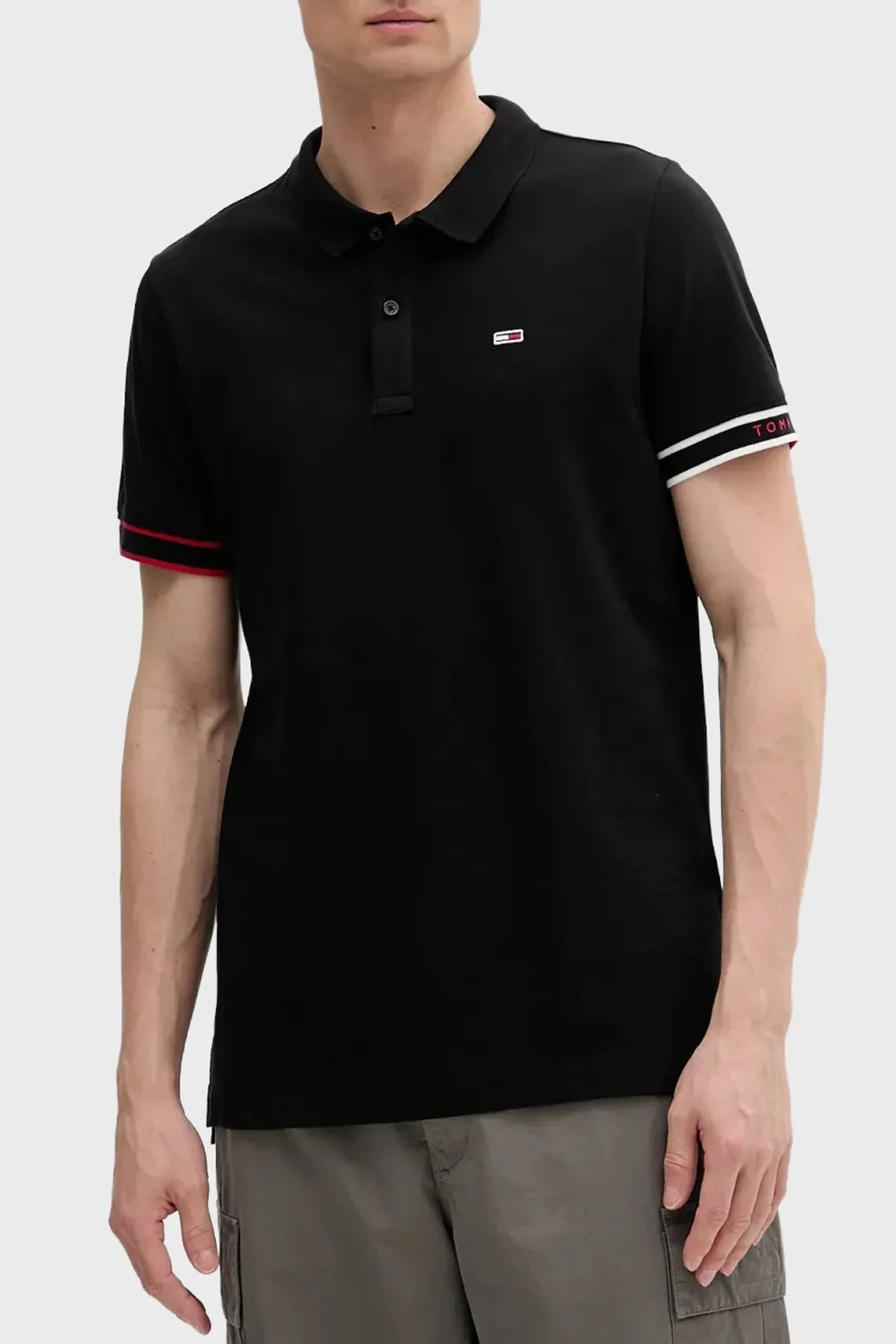 Tommy Jeans % 100 Pamuk Regular Fit Düğmeli Erkek Polo Yaka T Shirt DM0DM21306 BDS SİYAH - 1