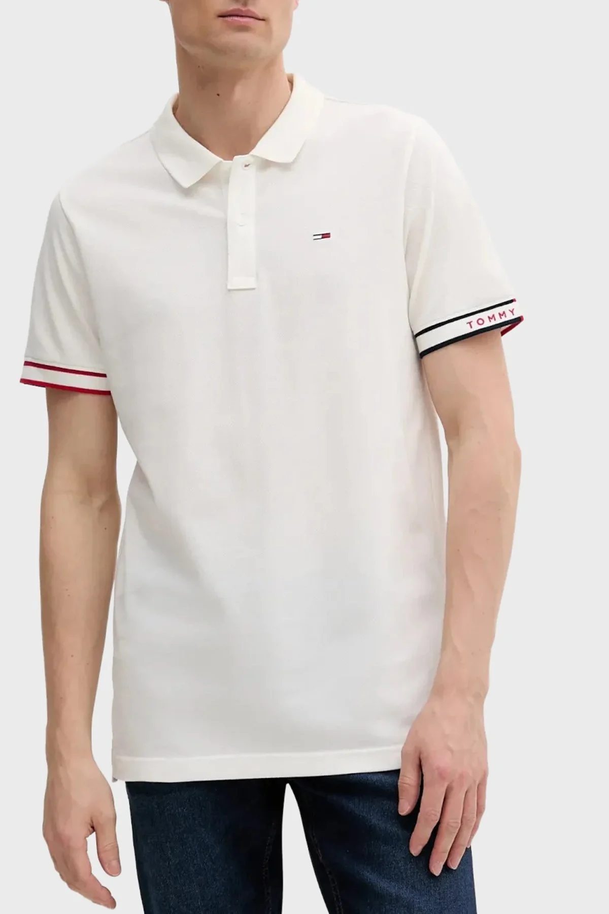 Tommy Jeans % 100 Pamuk Regular Fit Düğmeli Erkek Polo Yaka T Shirt DM0DM21306 YBL BEYAZ - 1
