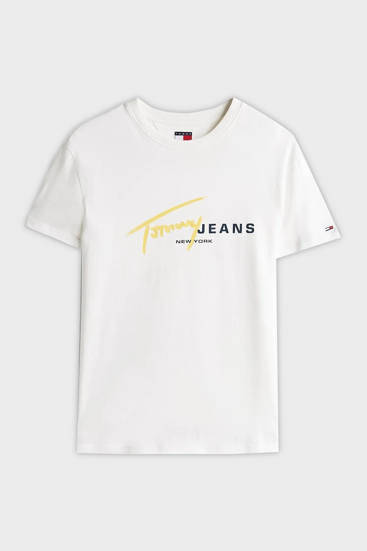 Tommy Jeans % 100 Pamuk Regular Fit Grafiti Logolu Erkek T Shirt DM0DM20817 YBL BEYAZ - 5