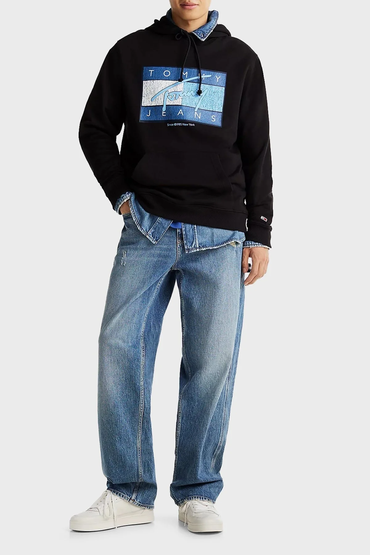 Tommy Jeans % 100 Pamuk Regular Fit Kapüşon Yaka Logolu Erkek Sweat DM0DM21100 BDS SİYAH - 2