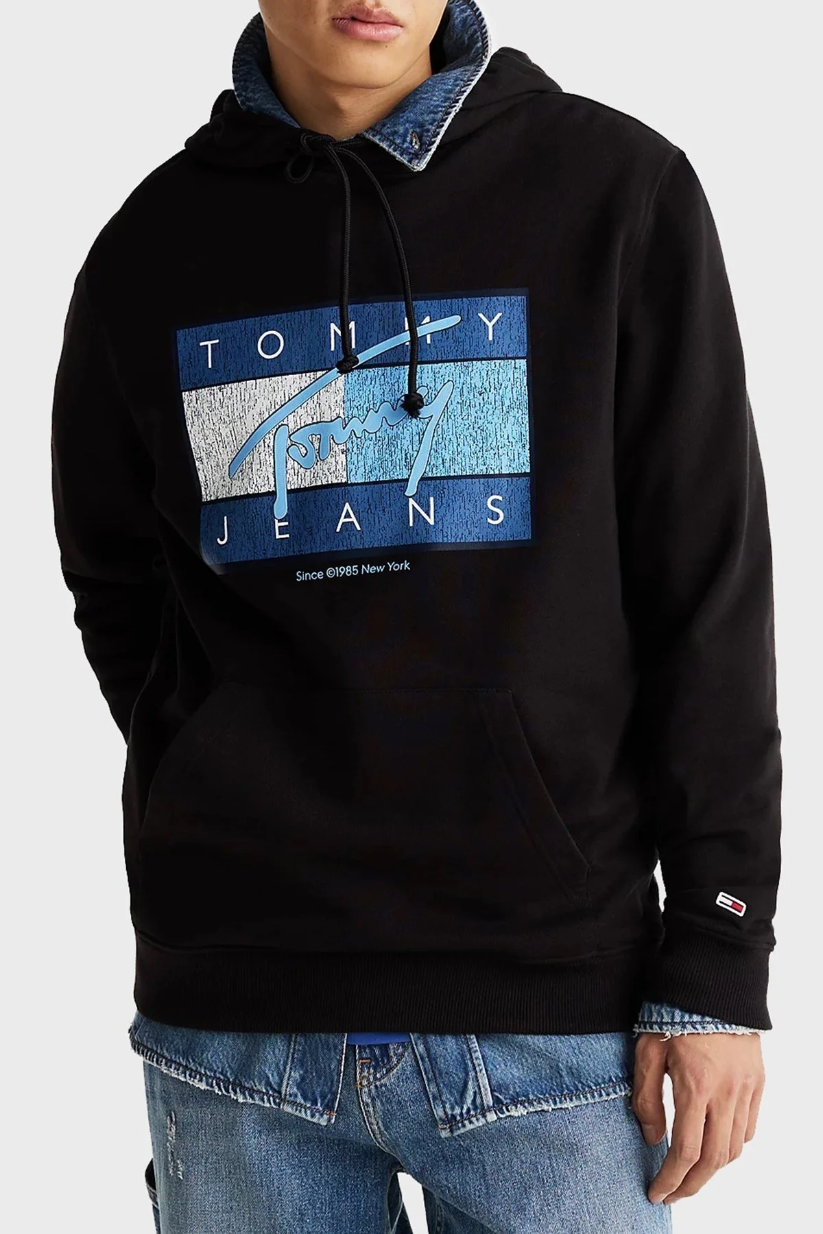Tommy Jeans % 100 Pamuk Regular Fit Kapüşon Yaka Logolu Erkek Sweat DM0DM21100 BDS SİYAH - 6
