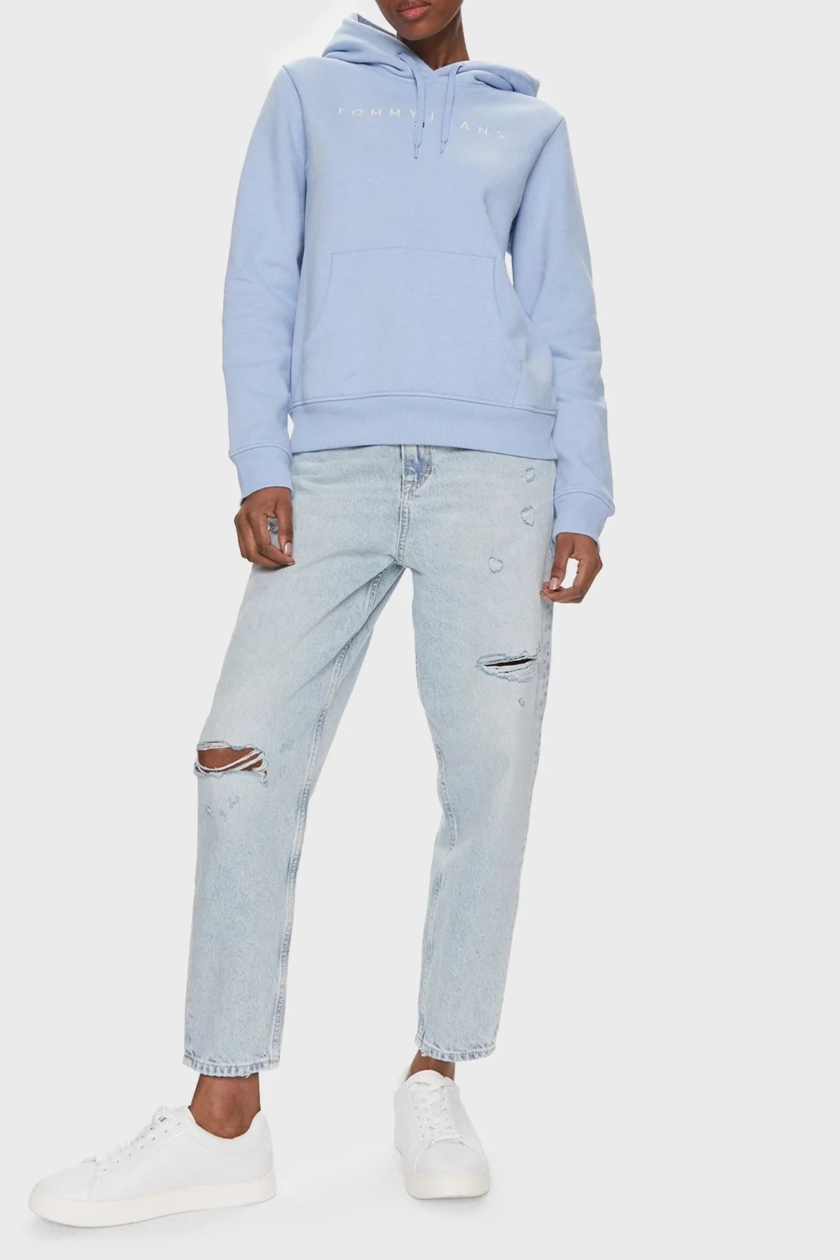 Tommy Jeans % 100 Pamuk Regular Fit Kapüşonlu Bayan Sweat DW0DW17324 C1Z MAVİ - 3