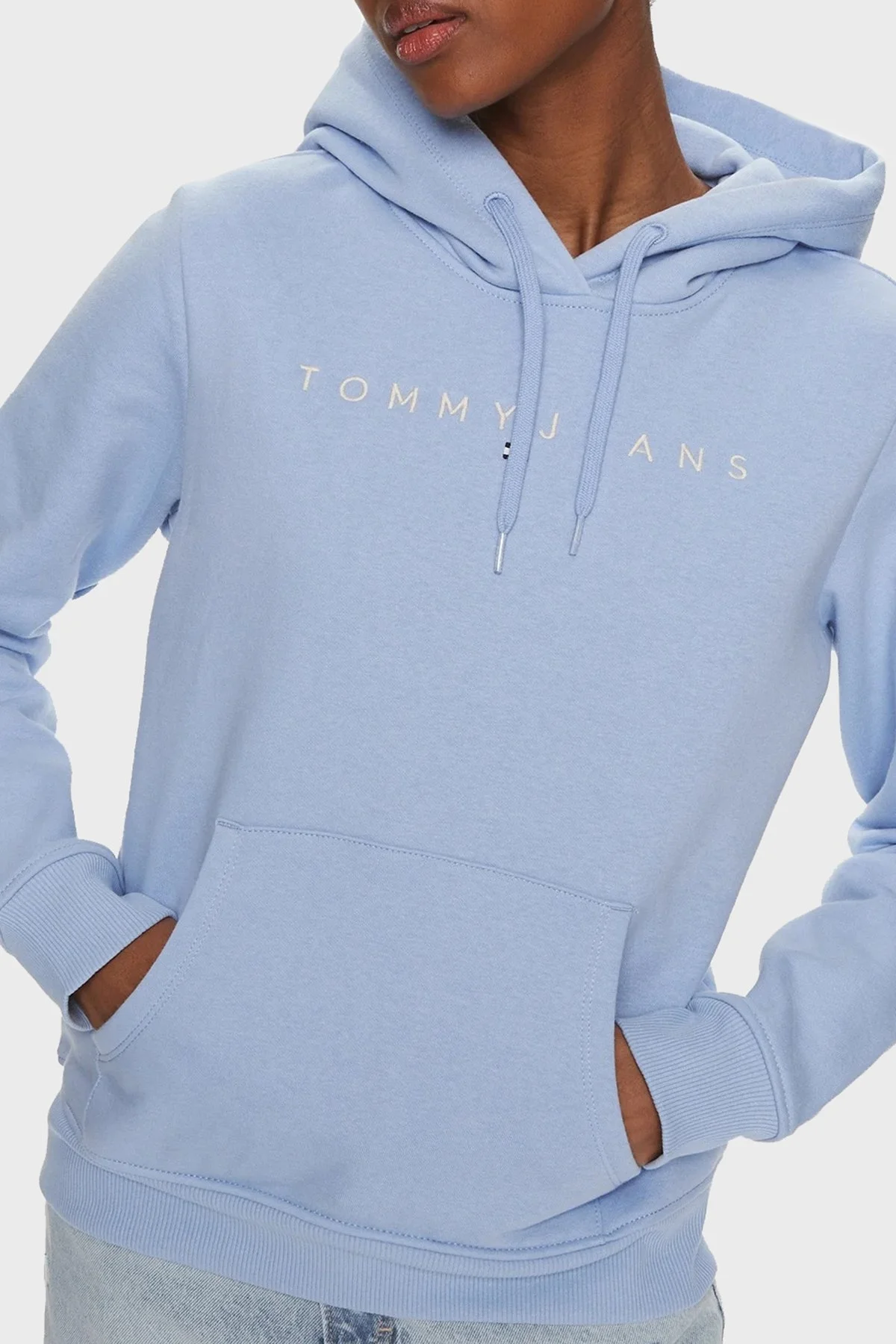 Tommy Jeans % 100 Pamuk Regular Fit Kapüşonlu Bayan Sweat DW0DW17324 C1Z MAVİ - 4