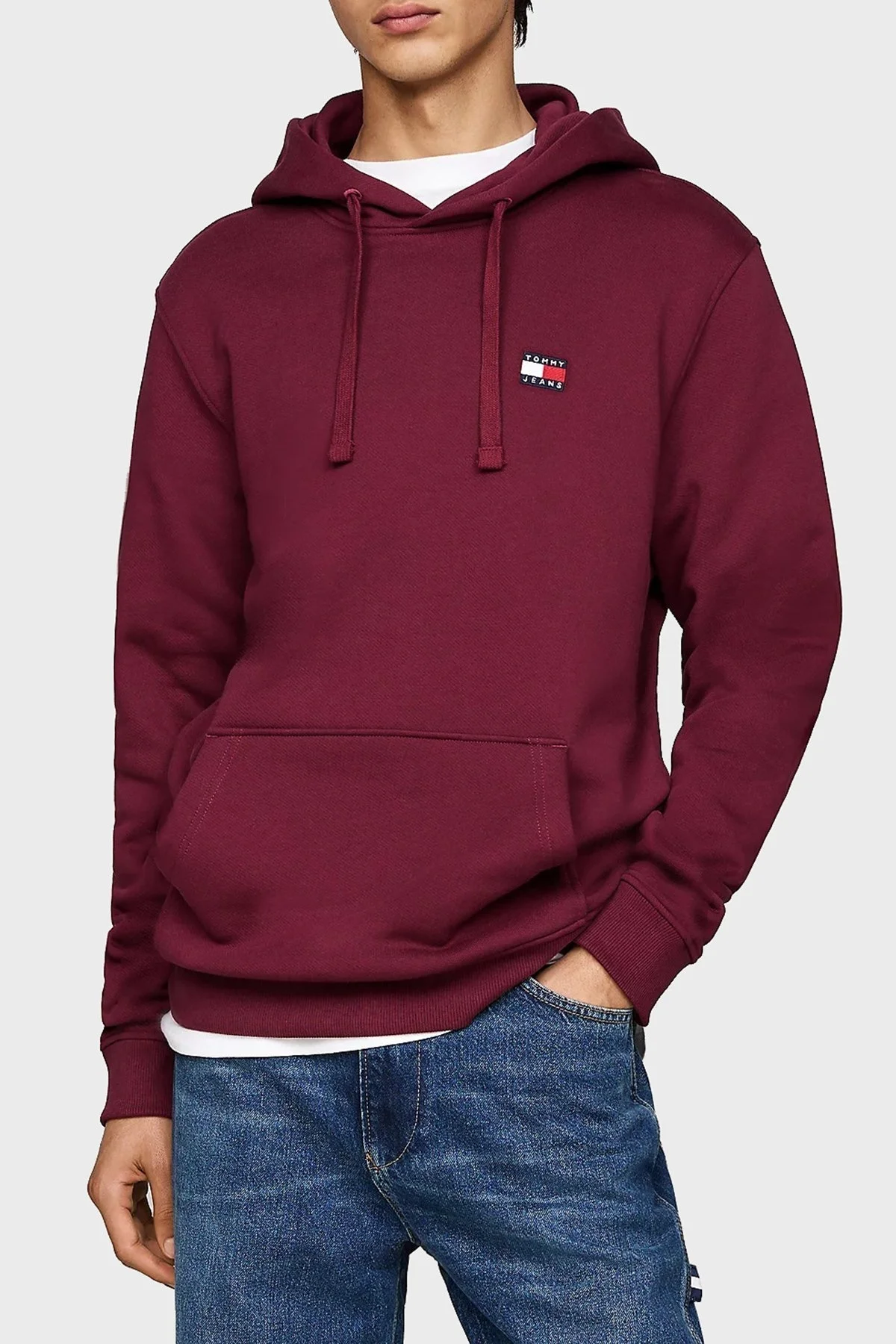 Tommy Jeans % 100 Pamuk Regular Fit Kapüşonlu Erkek Sweat DM0DM17988 VLP BORDO - 1