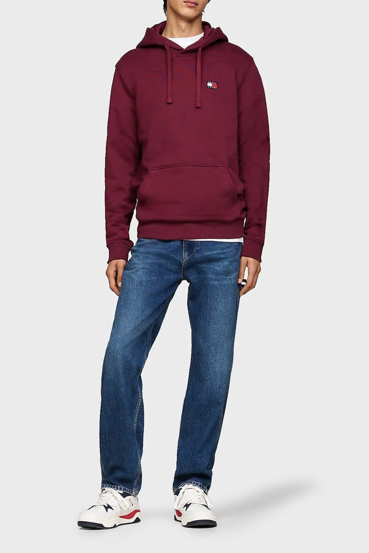 Tommy Jeans % 100 Pamuk Regular Fit Kapüşonlu Erkek Sweat DM0DM17988 VLP BORDO - 2