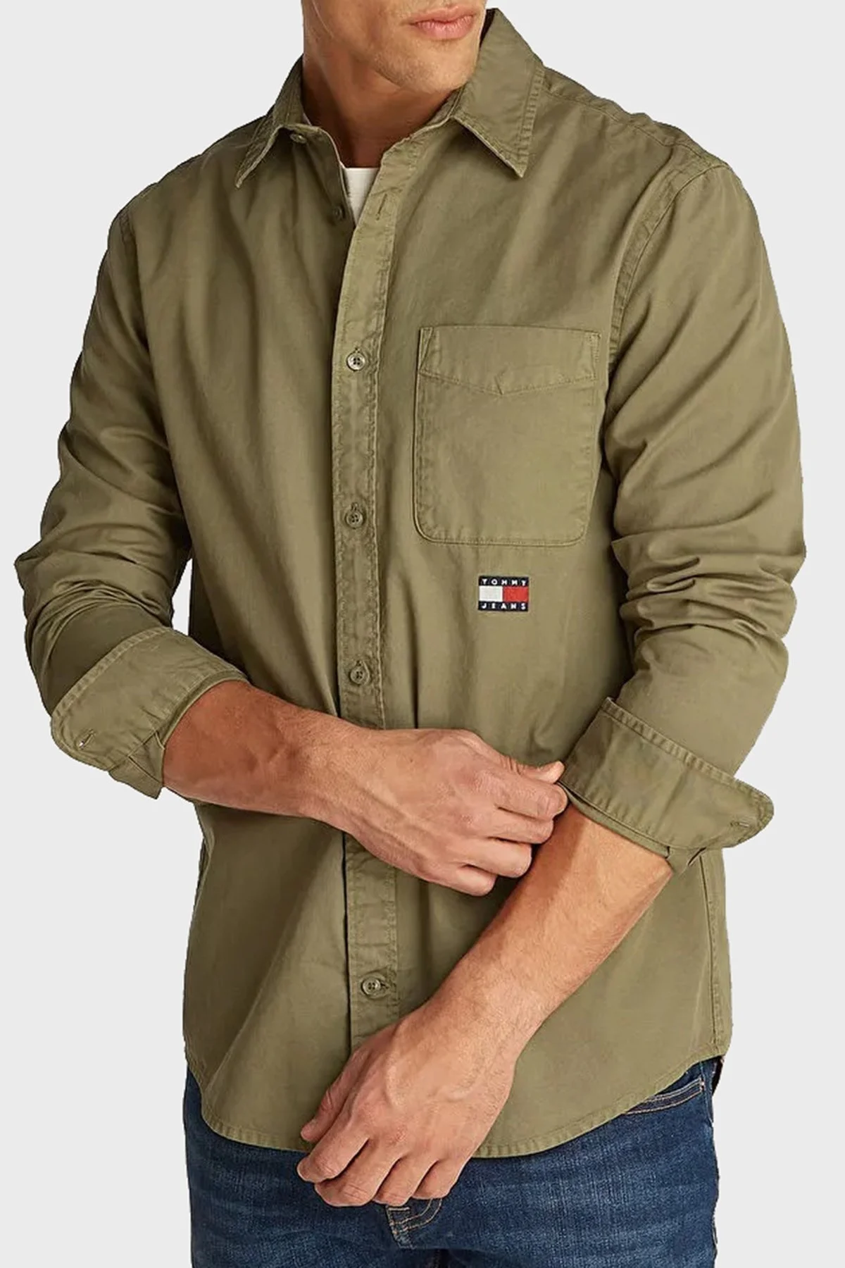 Tommy Jeans % 100 Pamuk Regular Fit Logolu Erkek Gömlek DM0DM21107 M12 YEŞİL - 5