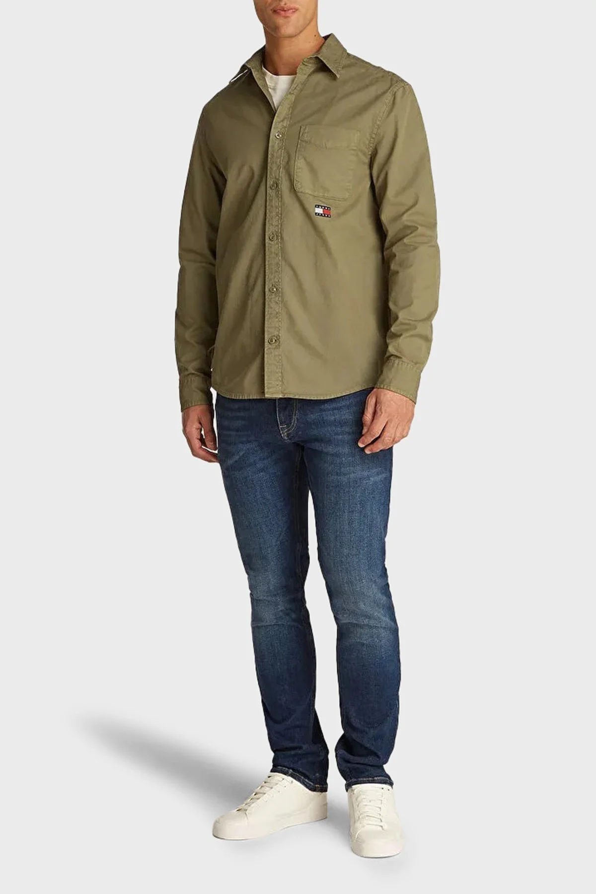 Tommy Jeans % 100 Pamuk Regular Fit Logolu Erkek Gömlek DM0DM21107 M12 YEŞİL - 6