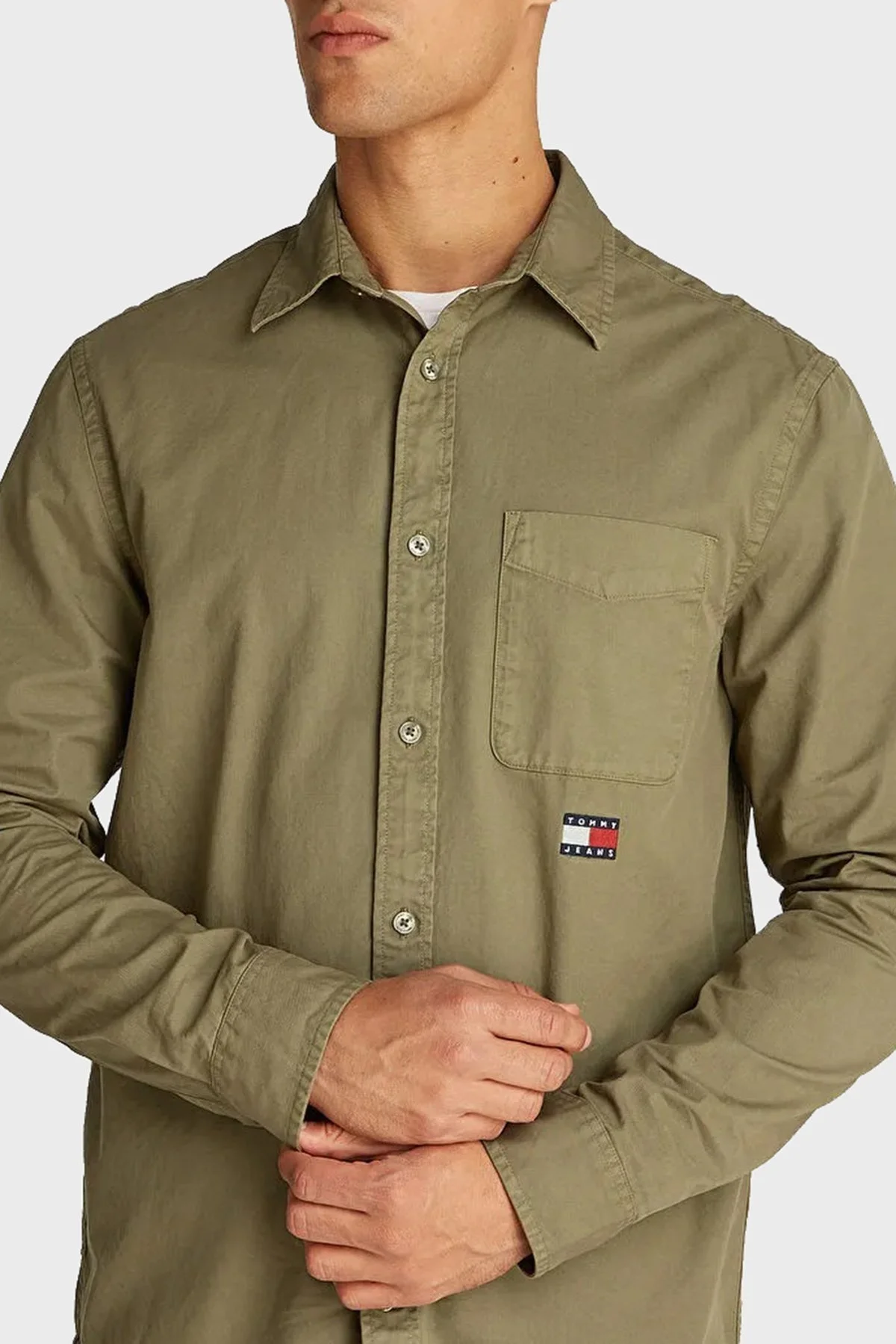 Tommy Jeans % 100 Pamuk Regular Fit Logolu Erkek Gömlek DM0DM21107 M12 YEŞİL - 8