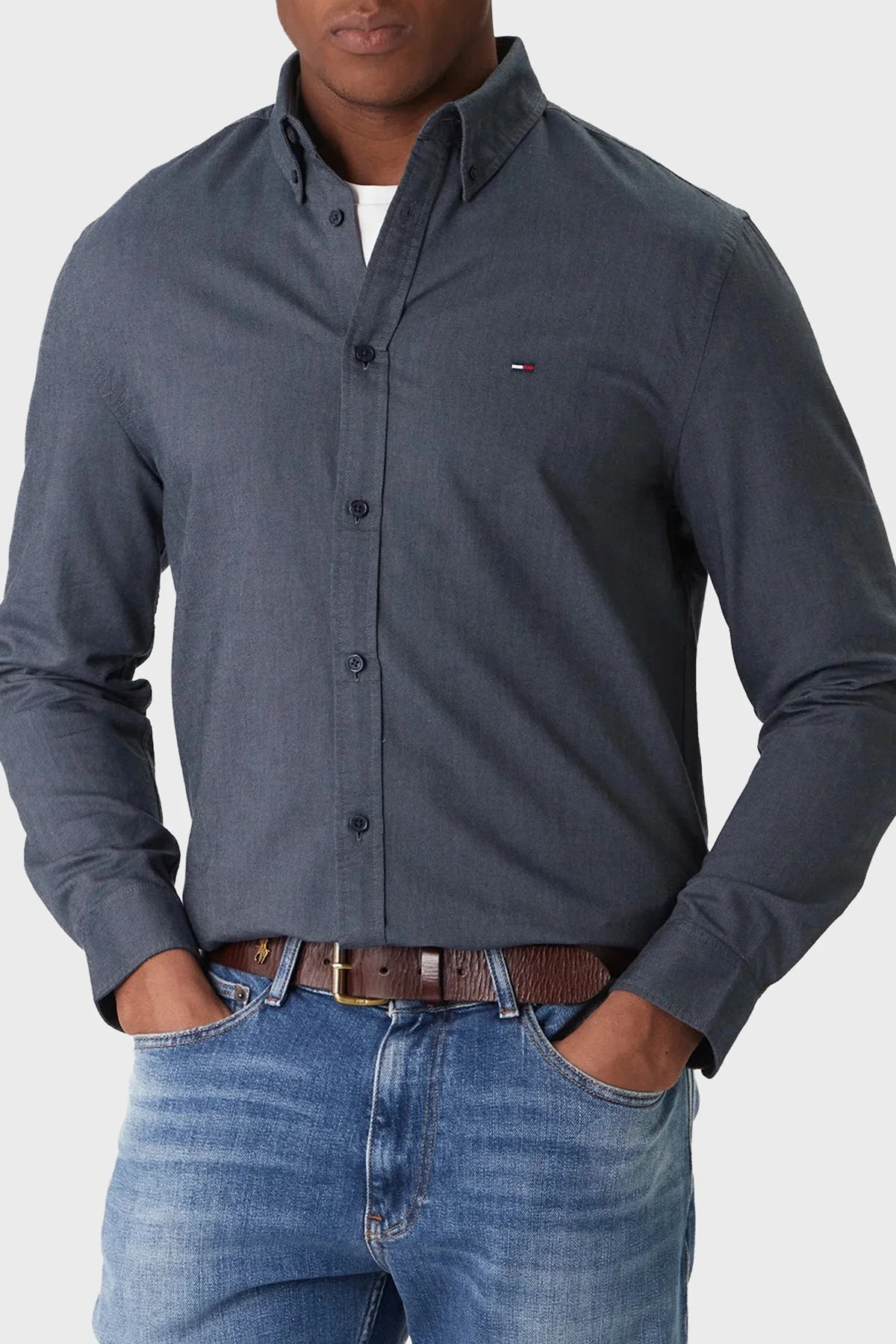 Tommy Jeans % 100 Pamuk Regular Fit Uzun Kollu Erkek Gömlek DM0DM22836 C1G LACİVERT - 1