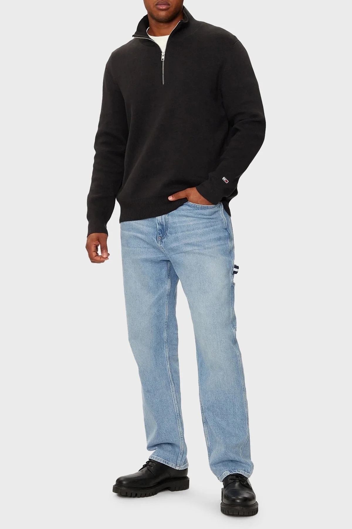 Tommy Jeans % 100 Pamuk Regular Fit Yarım Fermuarlı Dik Yaka Erkek Kazak DM0DM20596 BDS SİYAH - 3