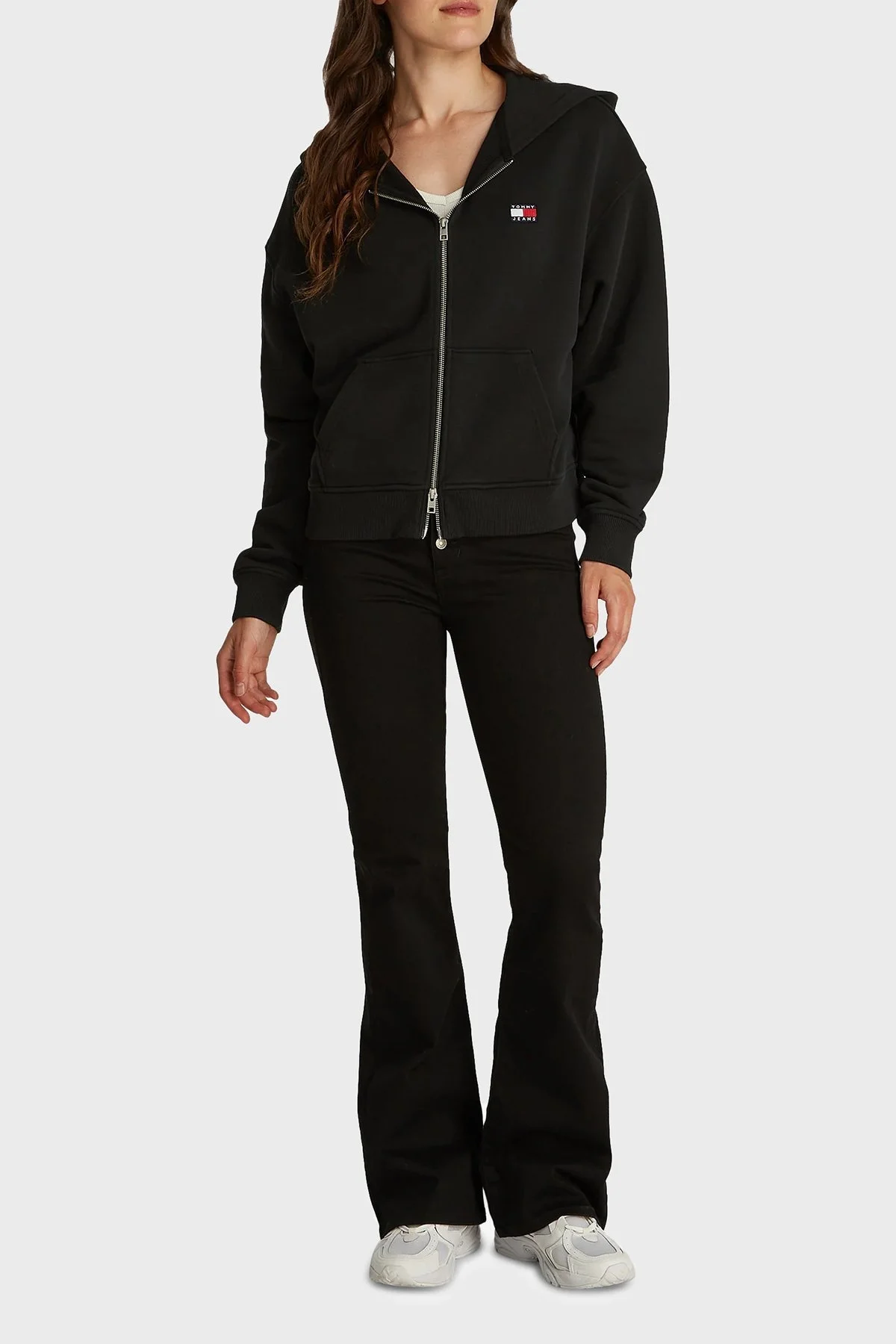 Tommy Jeans % 100 Pamuk Relaxed Fit Kapüşonlu Bayan Sweat DW0DW19412 BDS SİYAH - 3
