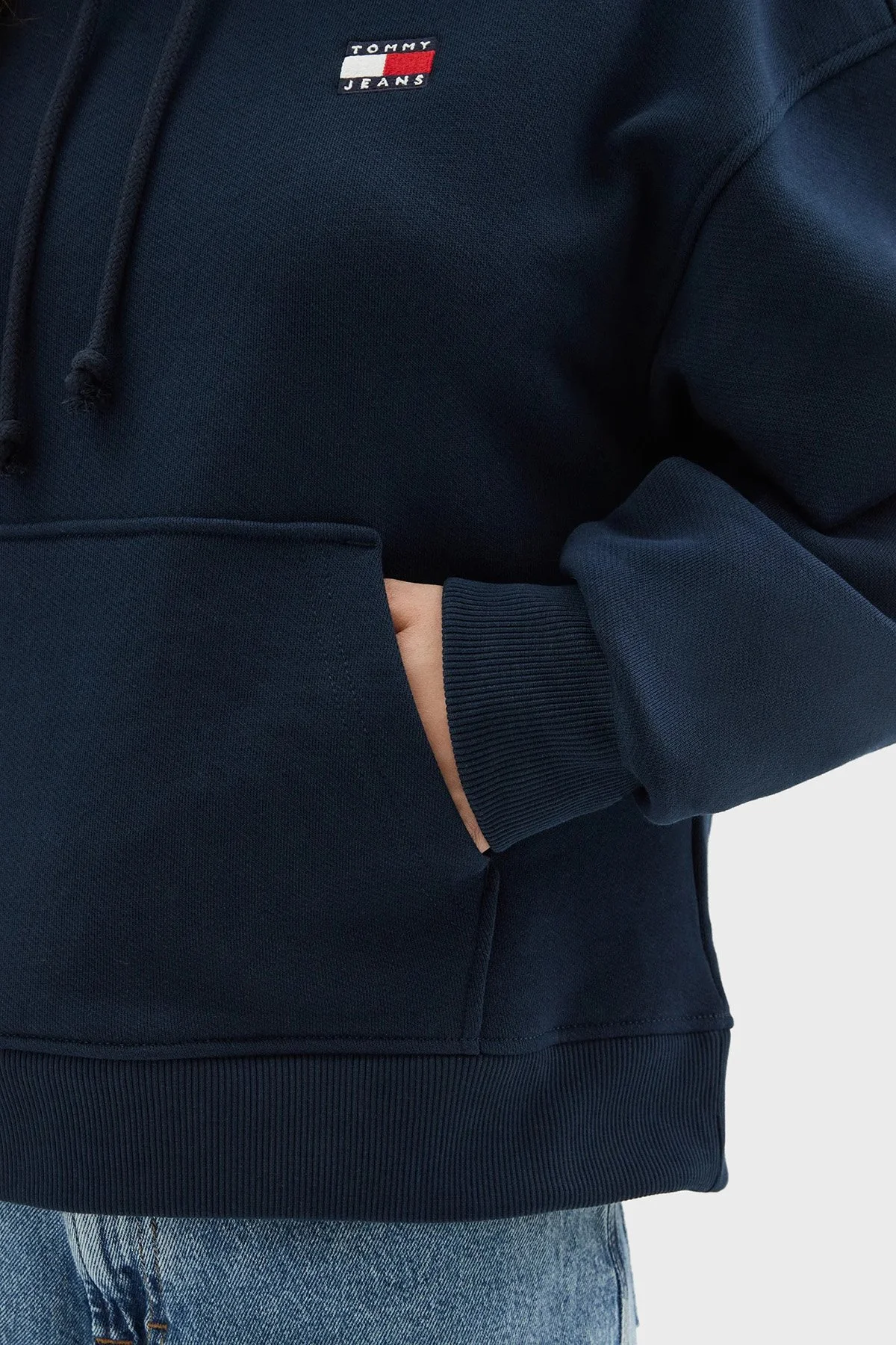 Tommy Jeans % 100 Pamuk Relaxed Fit Kapüşonlu Bayan Sweat DW0DW19414 C1G LACİVERT - 5