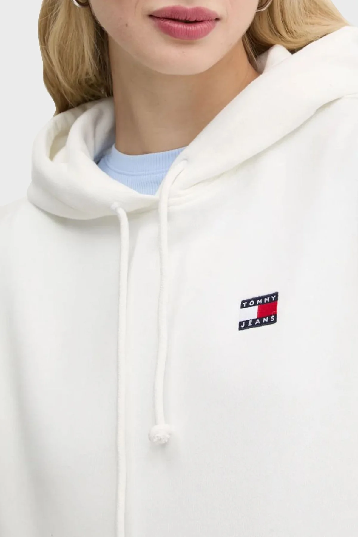 Tommy Jeans % 100 Pamuk Relaxed Fit Kapüşonlu Bayan Sweat DW0DW19414 YBL BEYAZ - 3