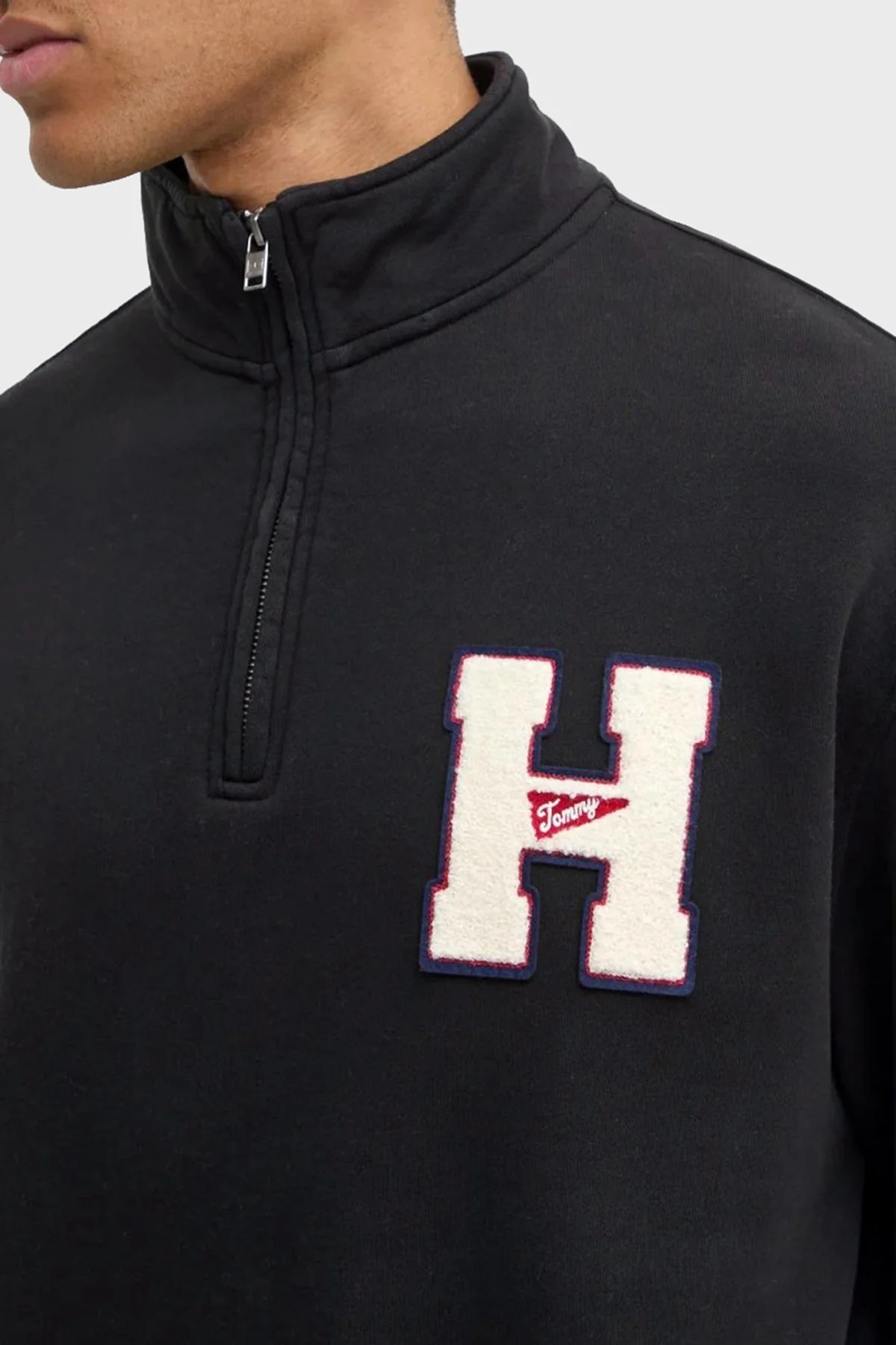 Tommy Jeans % 100 Pamuk Relaxed Fit Yarım Fermuarlı Dik Yaka Erkek Sweat DM0DM21263 BDS SİYAH - 4