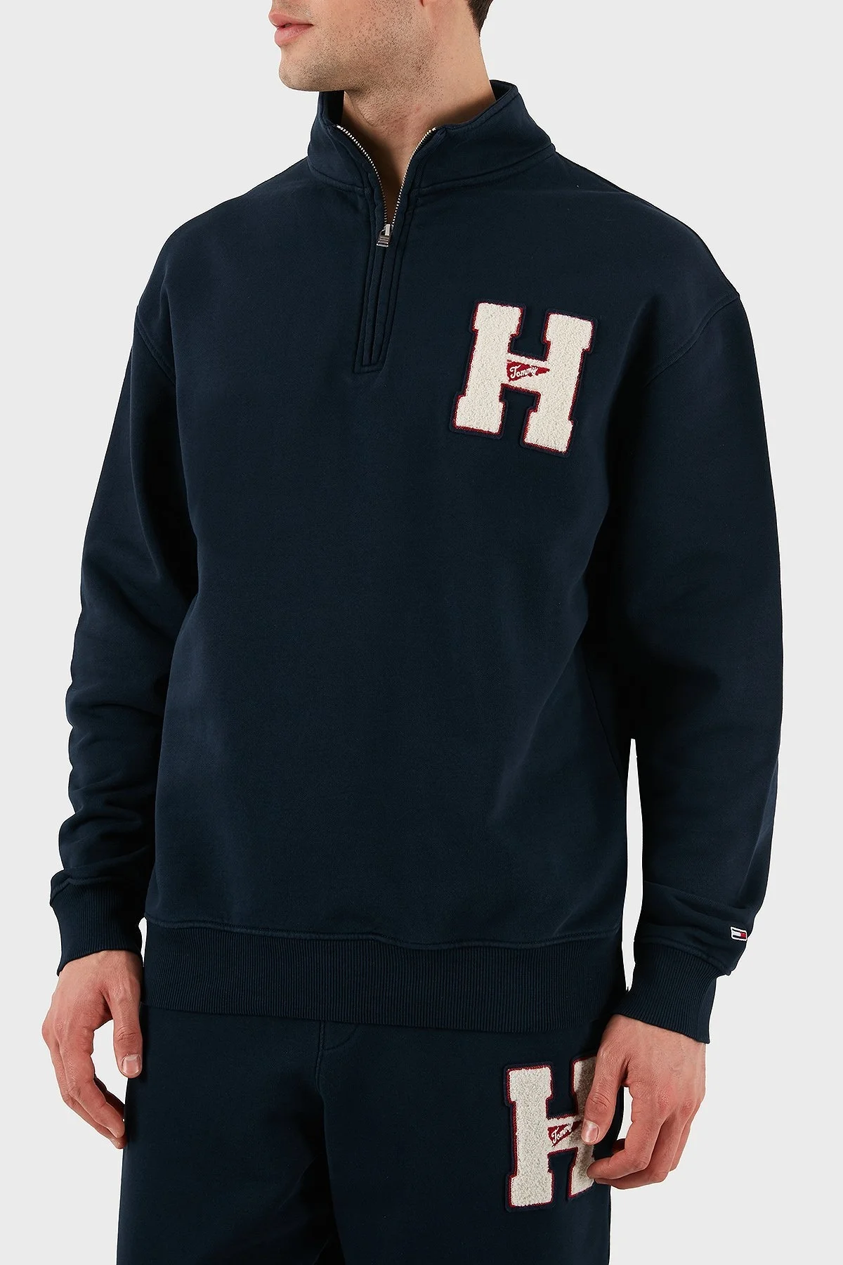 Tommy Jeans % 100 Pamuk Relaxed Fit Yarım Fermuarlı Dik Yaka Erkek Sweat DM0DM21263 DYY LACİVERT - 1