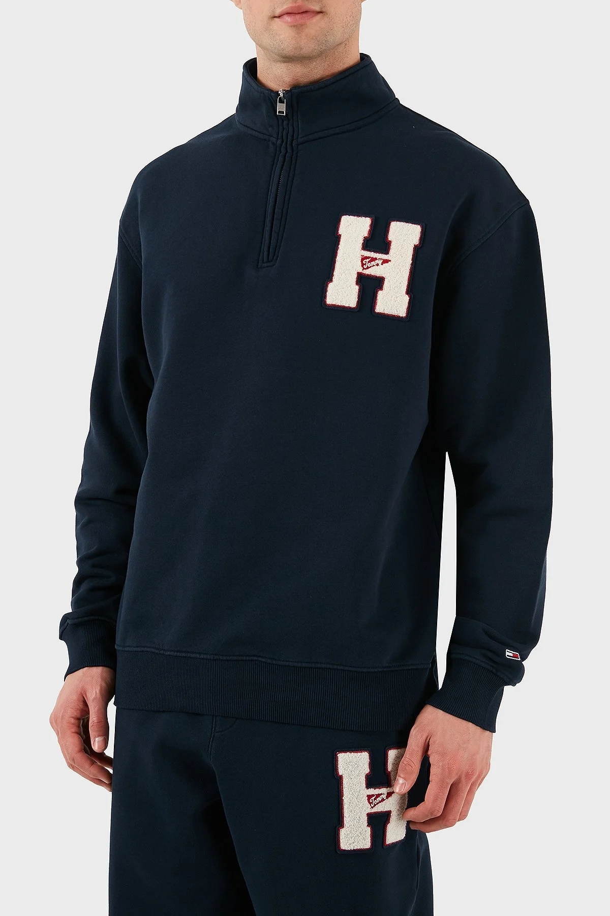 Tommy Jeans % 100 Pamuk Relaxed Fit Yarım Fermuarlı Dik Yaka Erkek Sweat DM0DM21263 DYY LACİVERT - 4