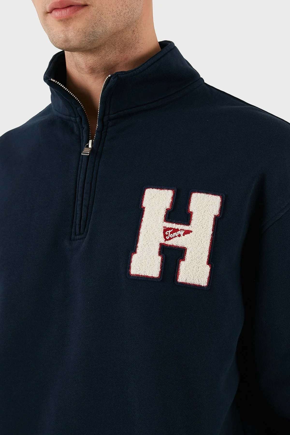 Tommy Jeans % 100 Pamuk Relaxed Fit Yarım Fermuarlı Dik Yaka Erkek Sweat DM0DM21263 DYY LACİVERT - 5