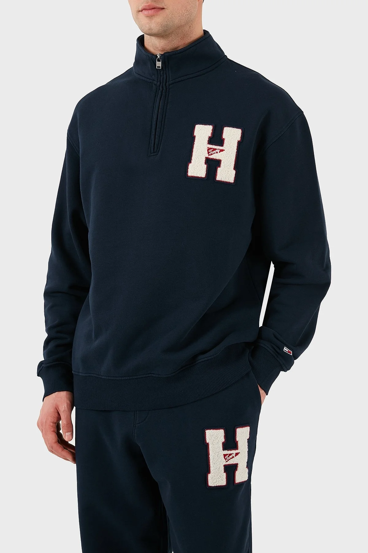 Tommy Jeans % 100 Pamuk Relaxed Fit Yarım Fermuarlı Dik Yaka Erkek Sweat DM0DM21263 DYY LACİVERT - 6