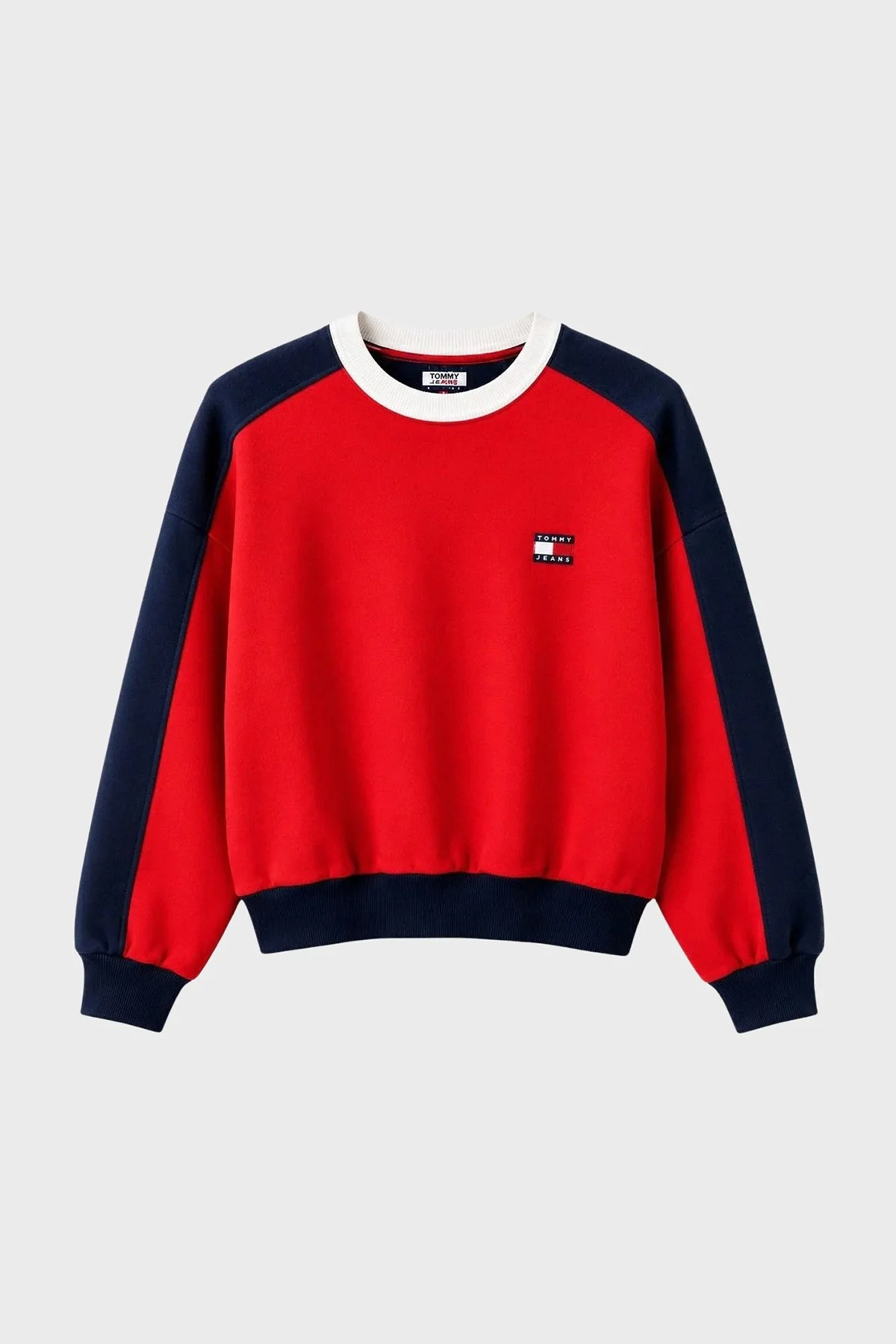 Tommy Jeans % 100 Pamuk Renk Bloklu Bisiklet Yaka Kadın Sweat DW0DW22826 XK9 Kırmızı - 3