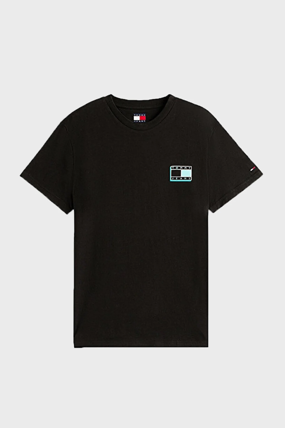 Tommy Jeans % 100 Pamuk Slim Fit Bisiklet Yaka Logolu Erkek T Shirt DM0DM21577 BDS SİYAH - 5