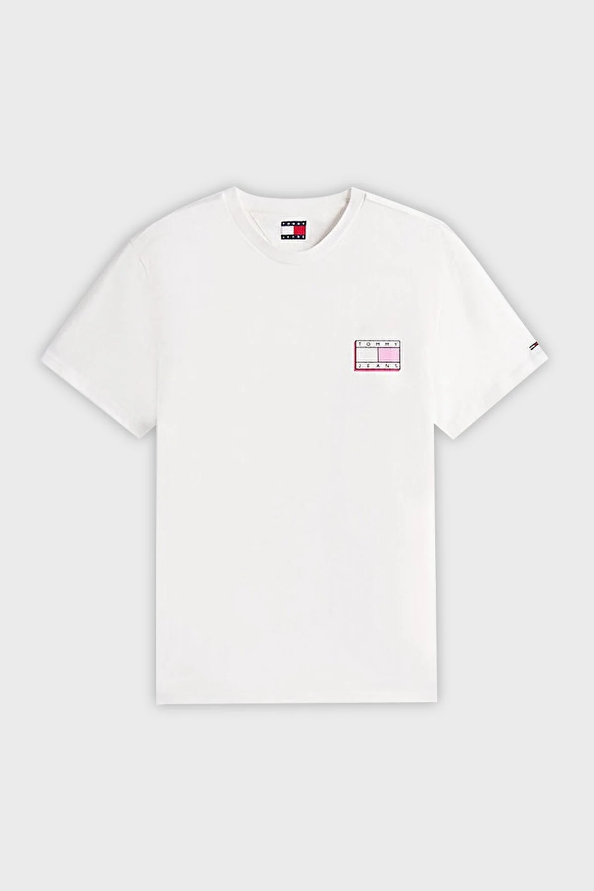 Tommy Jeans % 100 Pamuk Slim Fit Bisiklet Yaka Logolu Erkek T Shirt DM0DM21577 YBL BEYAZ - 5