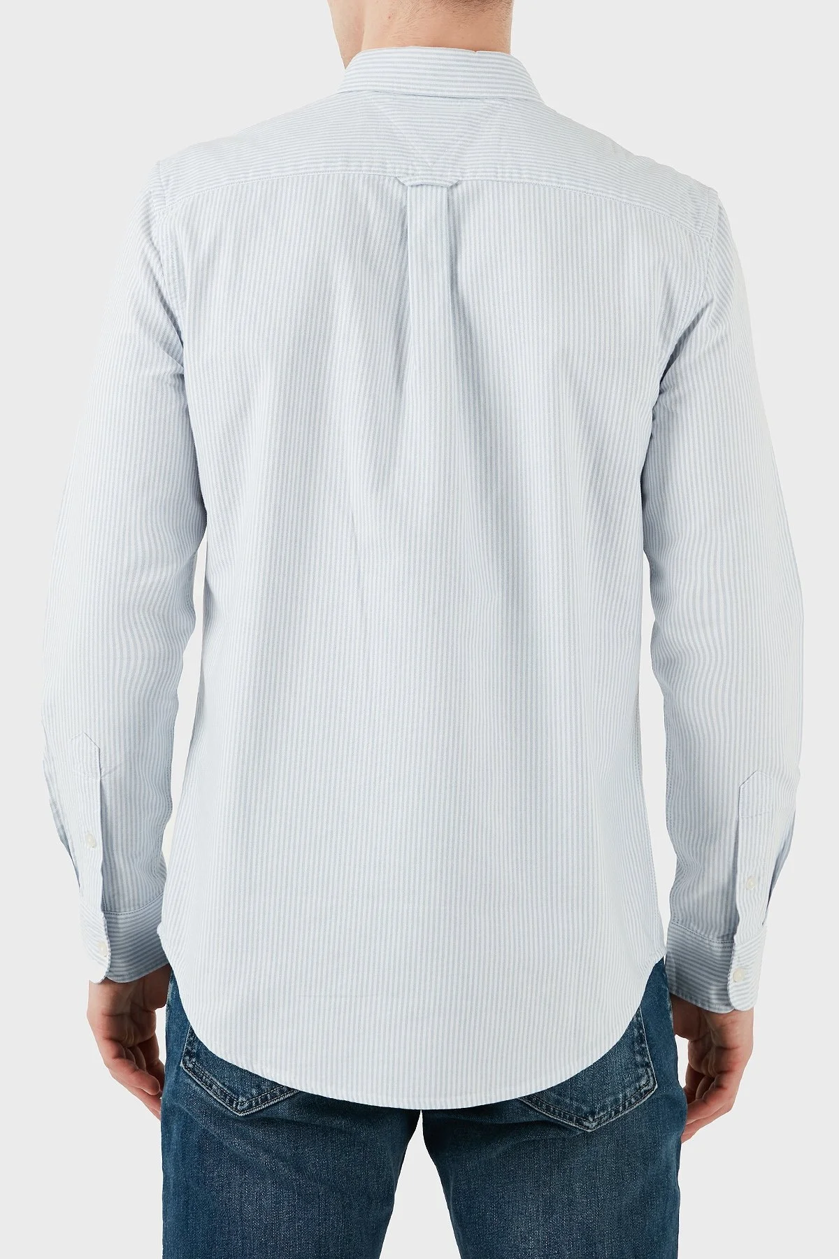 Tommy Jeans % 100 Pamuk Slim Fit Çizgili Erkek Gömlek DM0DM20668 0A8 MAVİ - 3
