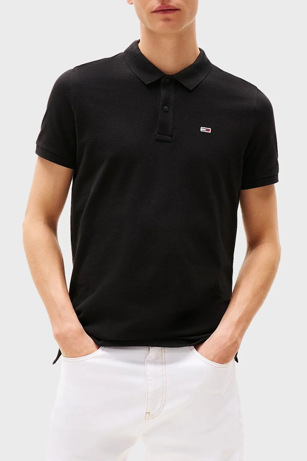 Tommy Jeans % 100 Pamuk Slim Fit Düğmeli Erkek Polo Yaka T Shirt DM0DM20676 BDS SİYAH - 1