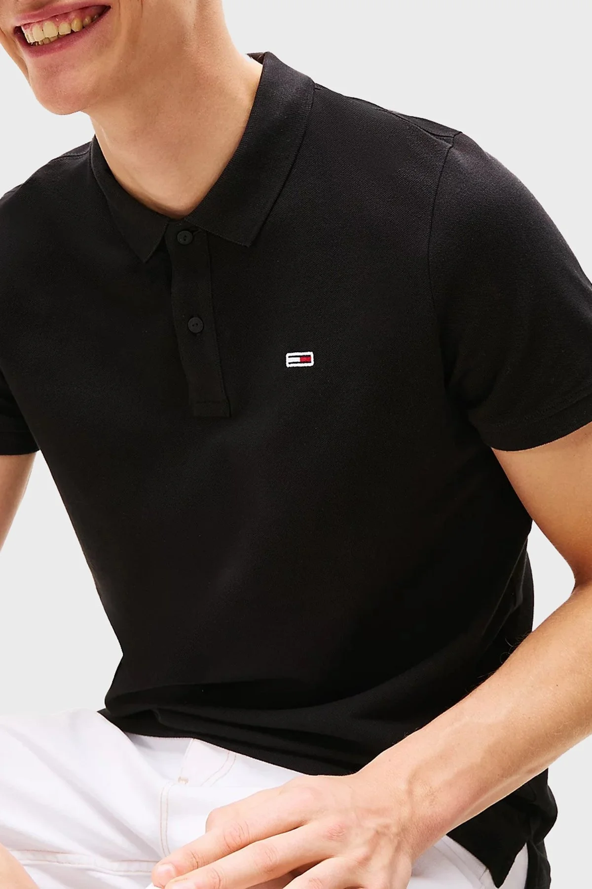 Tommy Jeans % 100 Pamuk Slim Fit Düğmeli Erkek Polo Yaka T Shirt DM0DM20676 BDS SİYAH - 4