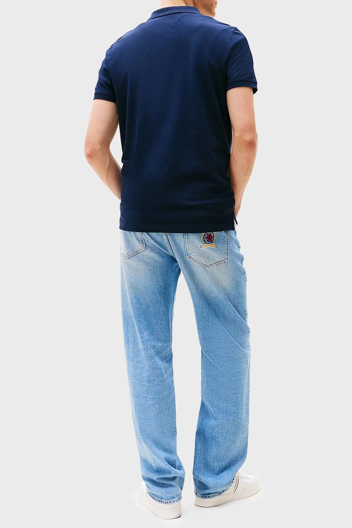 Tommy Jeans % 100 Pamuk Slim Fit Düğmeli Erkek Polo Yaka T Shirt DM0DM20676 C1G LACİVERT - 3