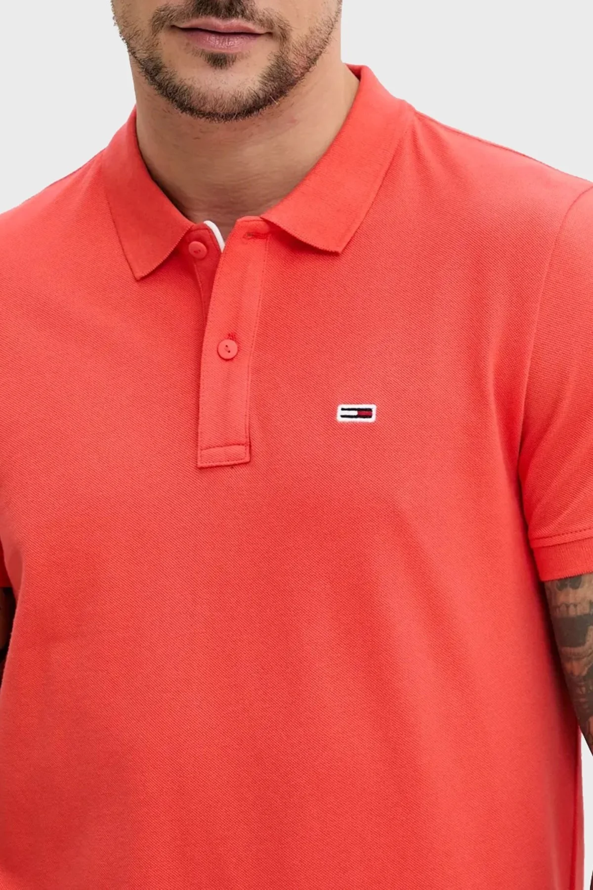 Tommy Jeans % 100 Pamuk Slim Fit Düğmeli Erkek Polo Yaka T Shirt DM0DM20676 SN6 TURUNCU - 2