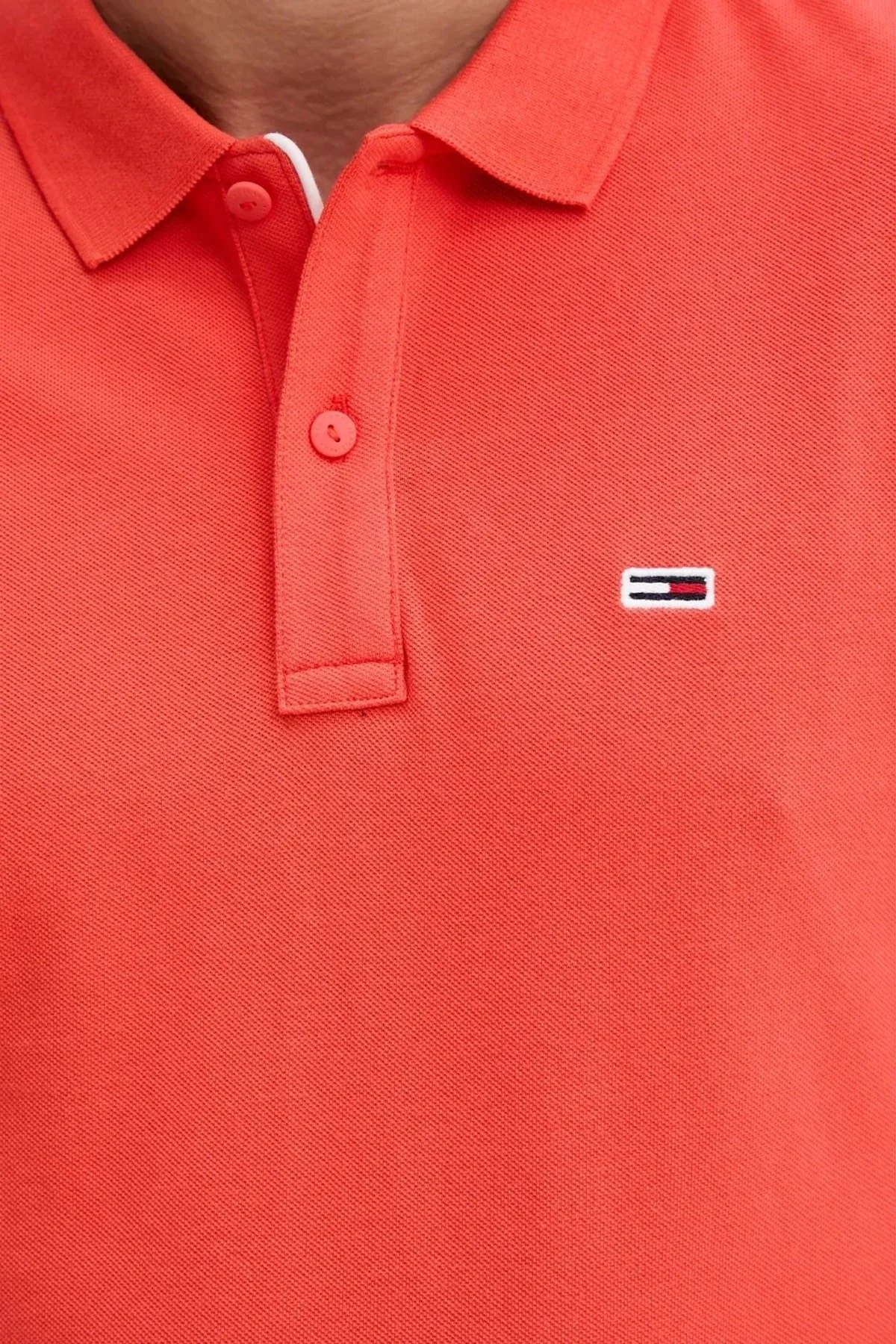 Tommy Jeans % 100 Pamuk Slim Fit Düğmeli Erkek Polo Yaka T Shirt DM0DM20676 SN6 TURUNCU - 4