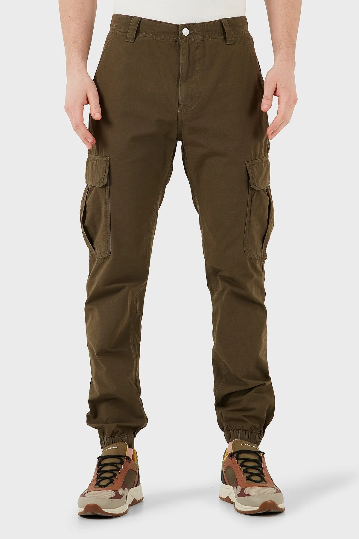 Tommy Jeans % 100 Pamuk Slim Fit Normal Bel Lastikli Paça Kargo Erkek Pantolon DM0DM20284 M12 YEŞİL - 1