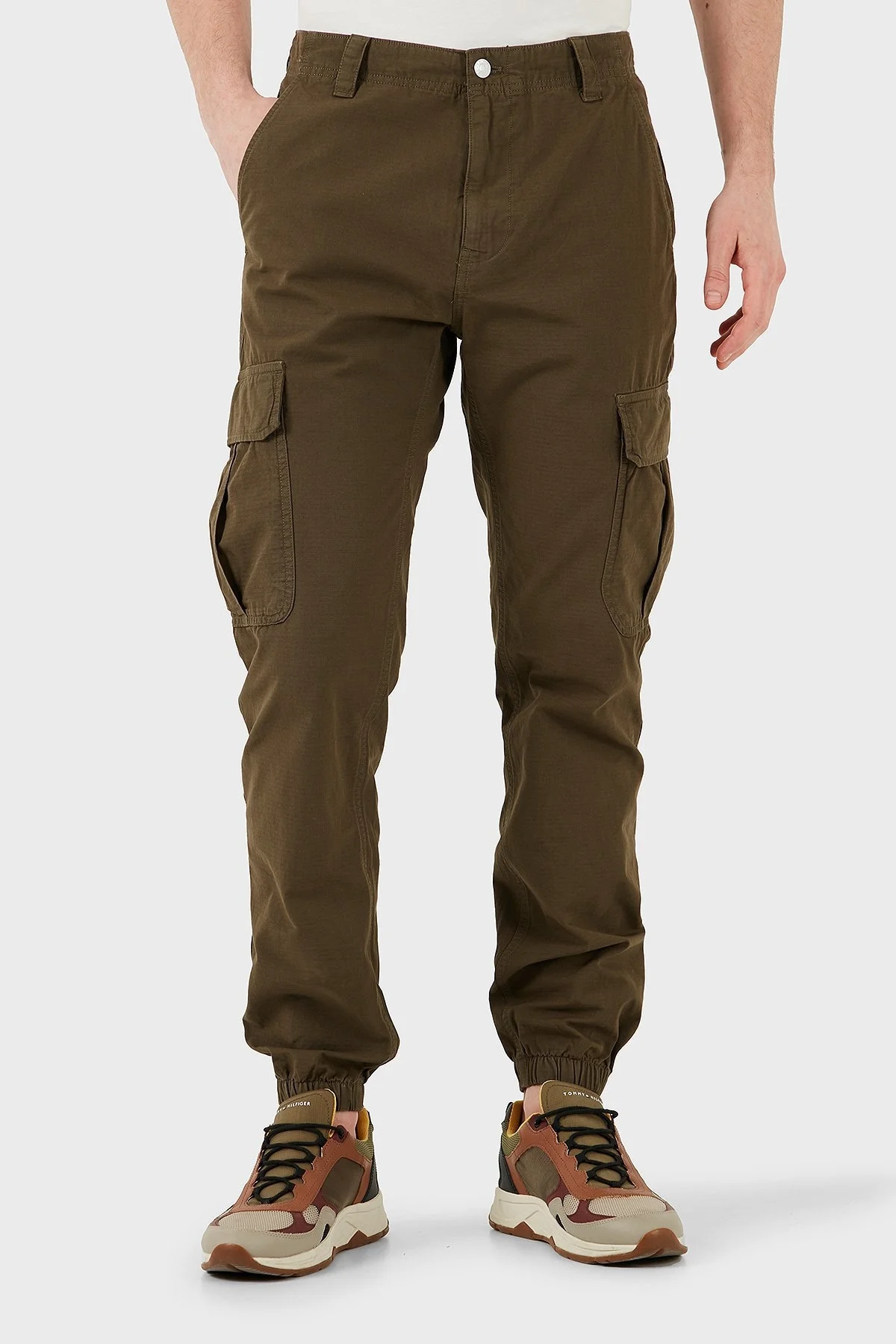 Tommy Jeans % 100 Pamuk Slim Fit Normal Bel Lastikli Paça Kargo Erkek Pantolon DM0DM20284 M12 YEŞİL - 5