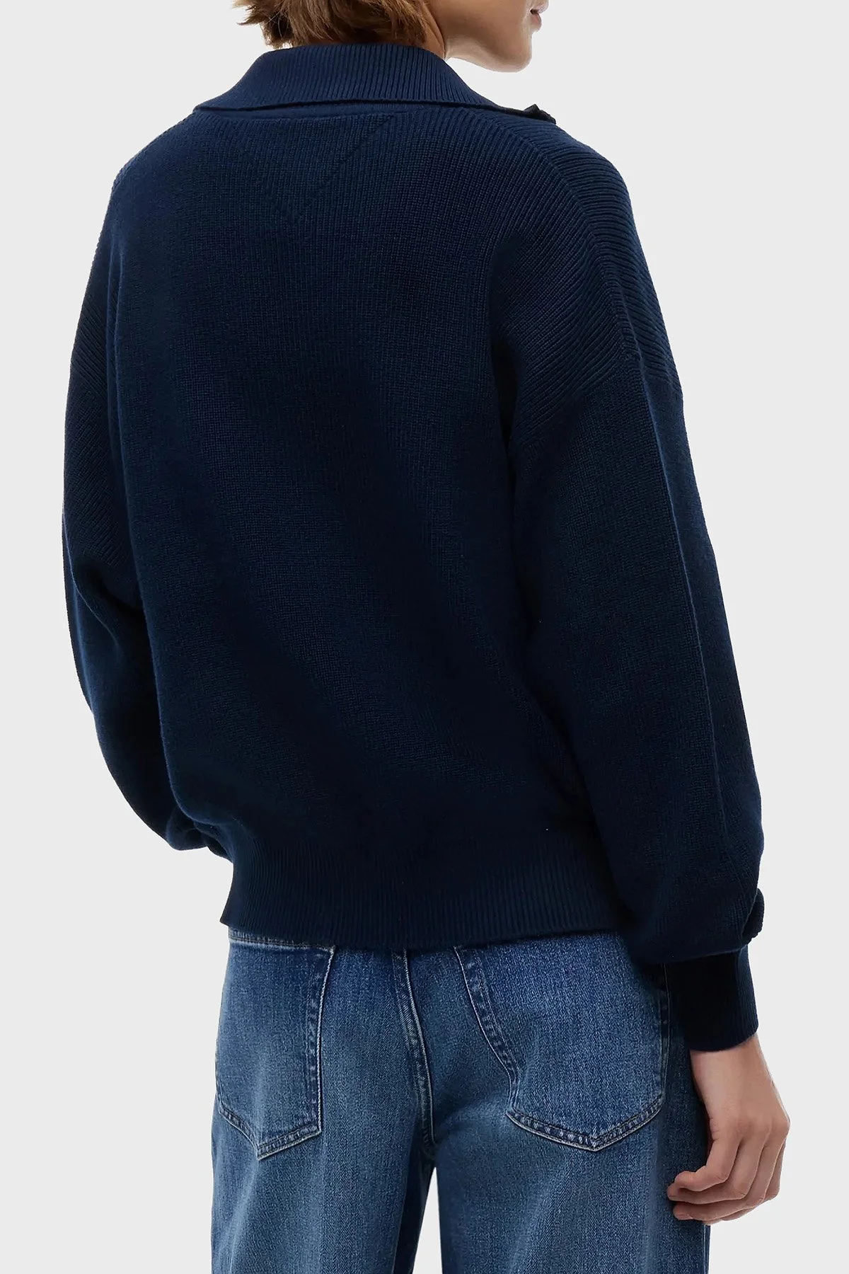 Tommy Jeans % 100 Pamuk Yarım Fermuarlı Balıkçı Yaka Kadın Kazak DW0DW22928 C1G Lacivert - 2