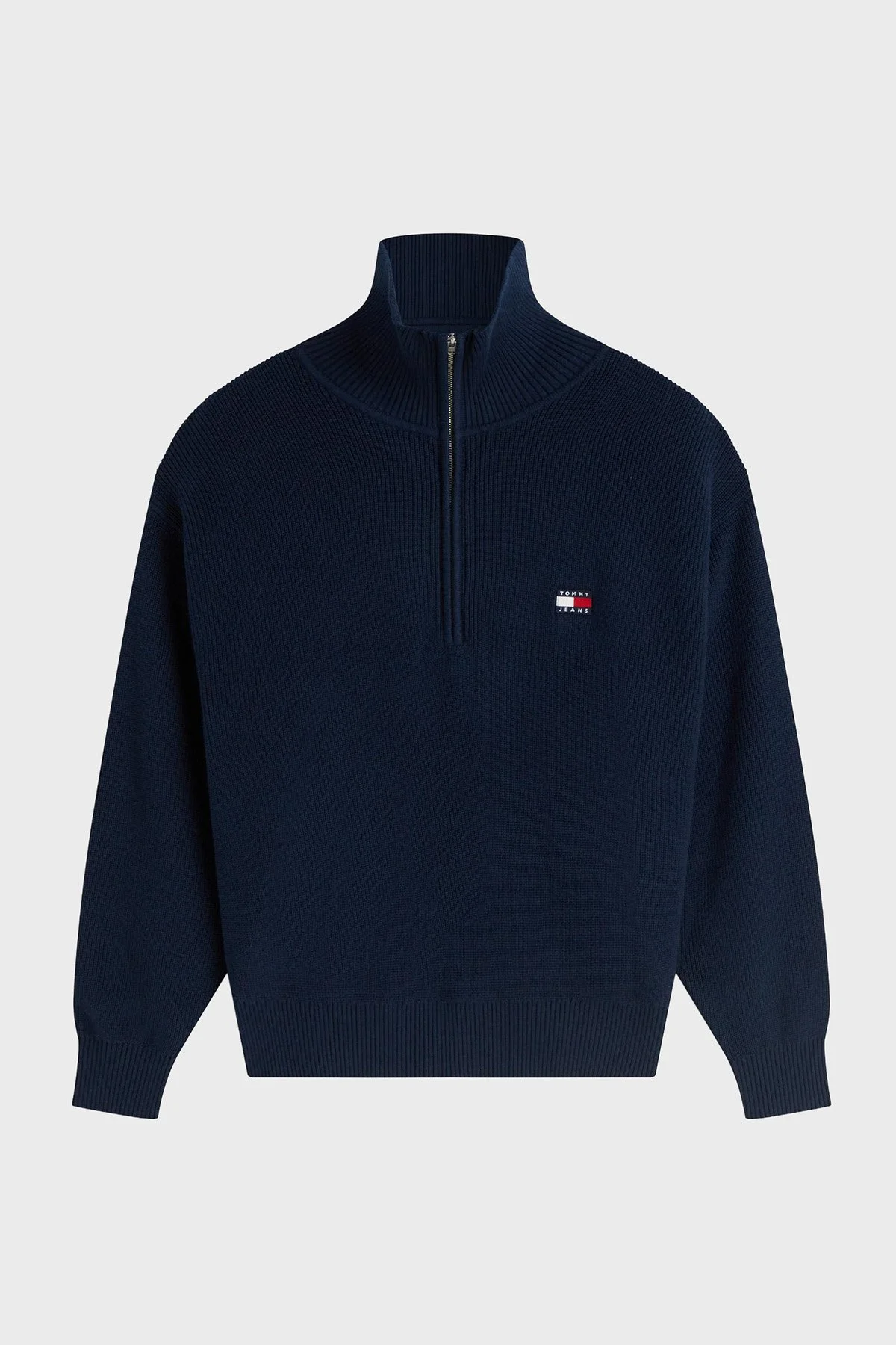 Tommy Jeans % 100 Pamuk Yarım Fermuarlı Balıkçı Yaka Kadın Kazak DW0DW22928 C1G Lacivert - 4
