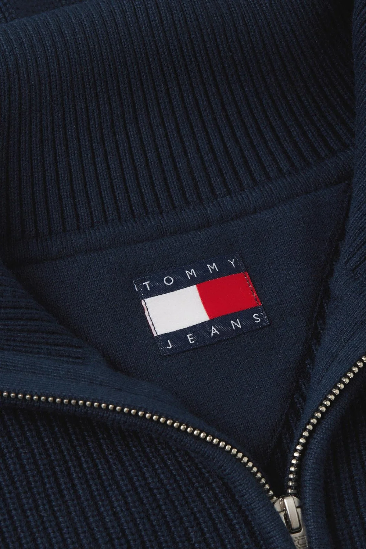 Tommy Jeans % 100 Pamuk Yarım Fermuarlı Balıkçı Yaka Kadın Kazak DW0DW22928 C1G Lacivert - 6