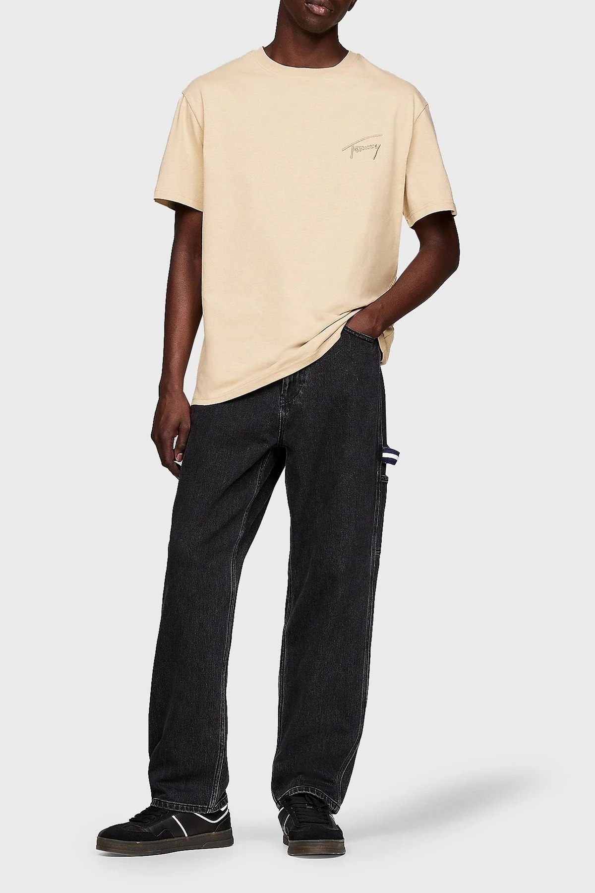 Tommy Jeans %100 Pamuklu Bisiklet Yaka Erkek T Shirt DM0DM17994 AB9 BEJ - 3