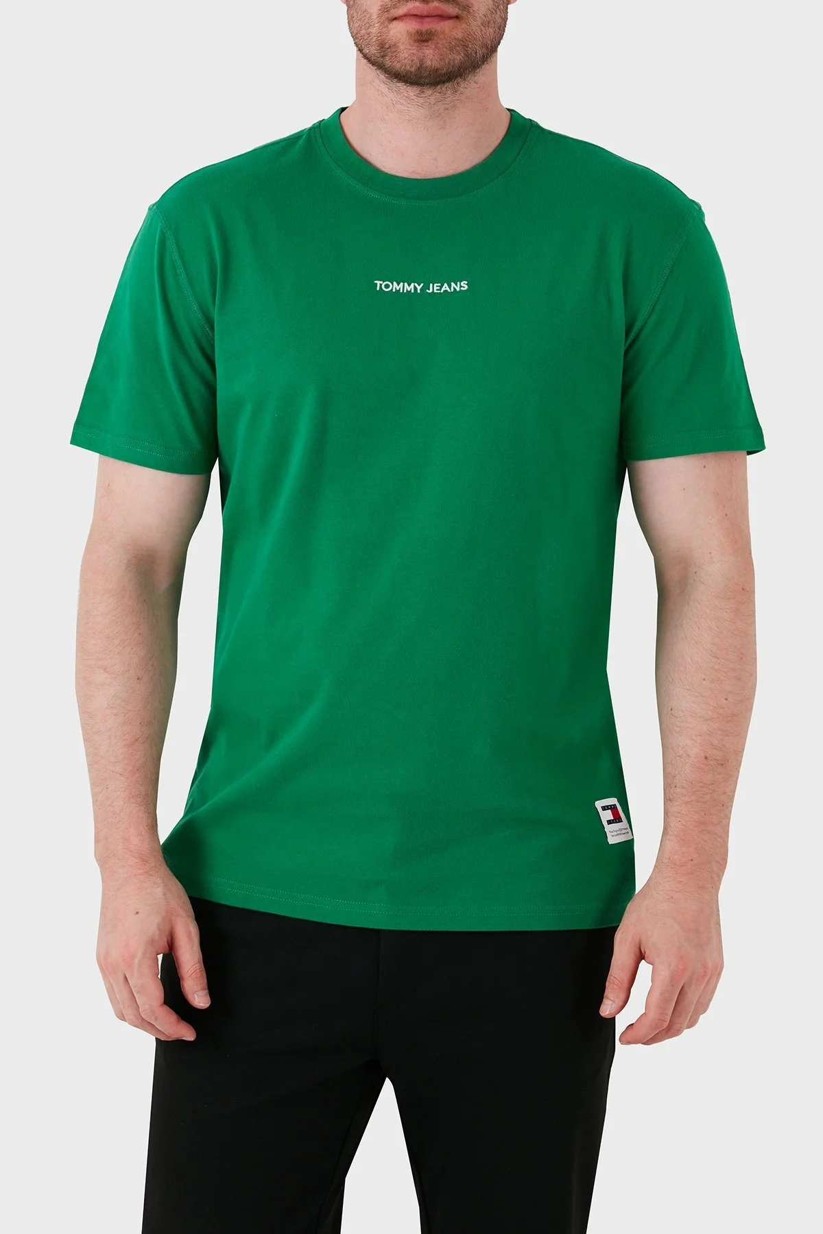 Tommy Jeans % 100 Pamuklu Bisiklet Yaka Erkek T Shirt DM0DM18519 L30 YEŞİL - 3